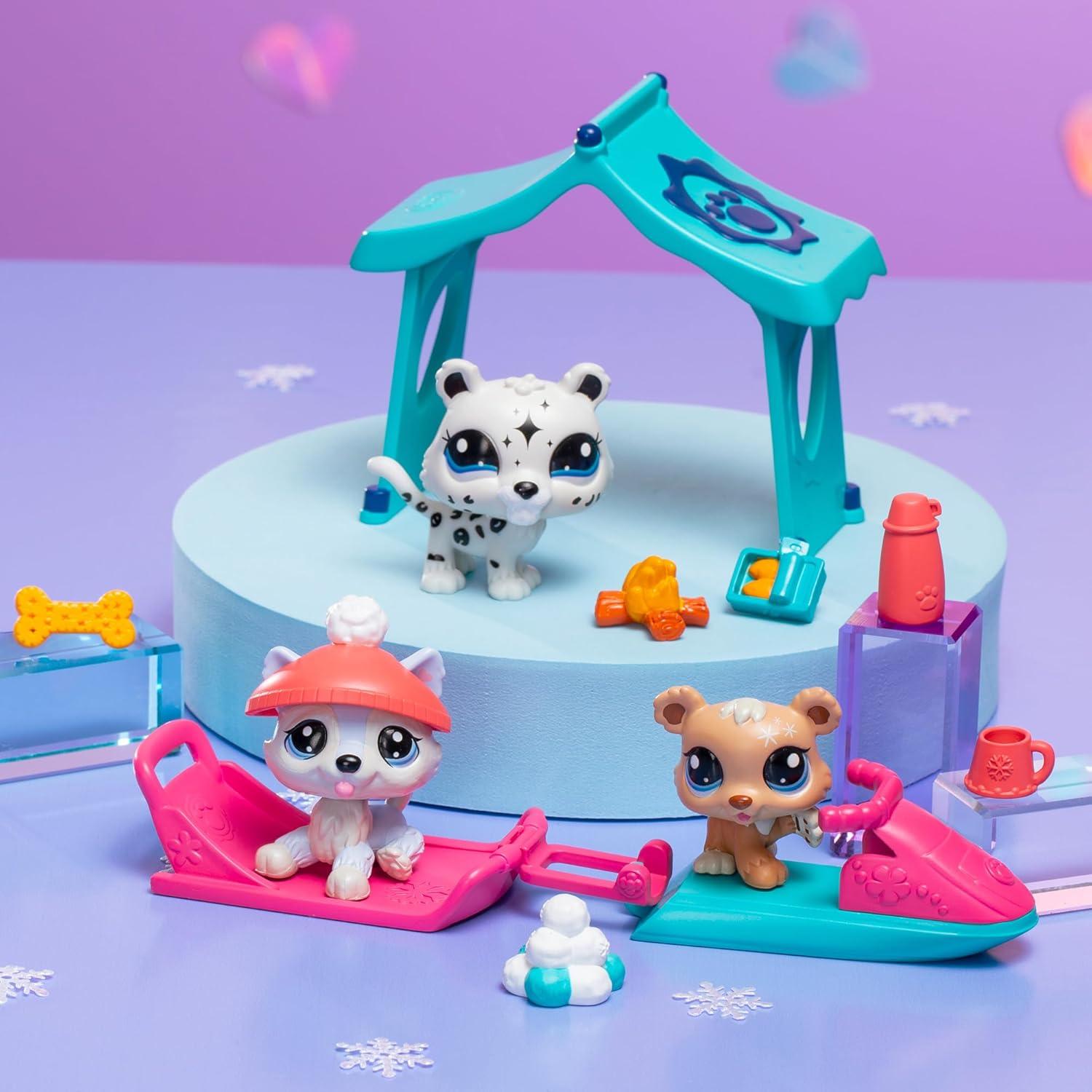 Paquete de Juego Littlest Pet Shop Día Nevado - 3 Mascotas y Accesorios