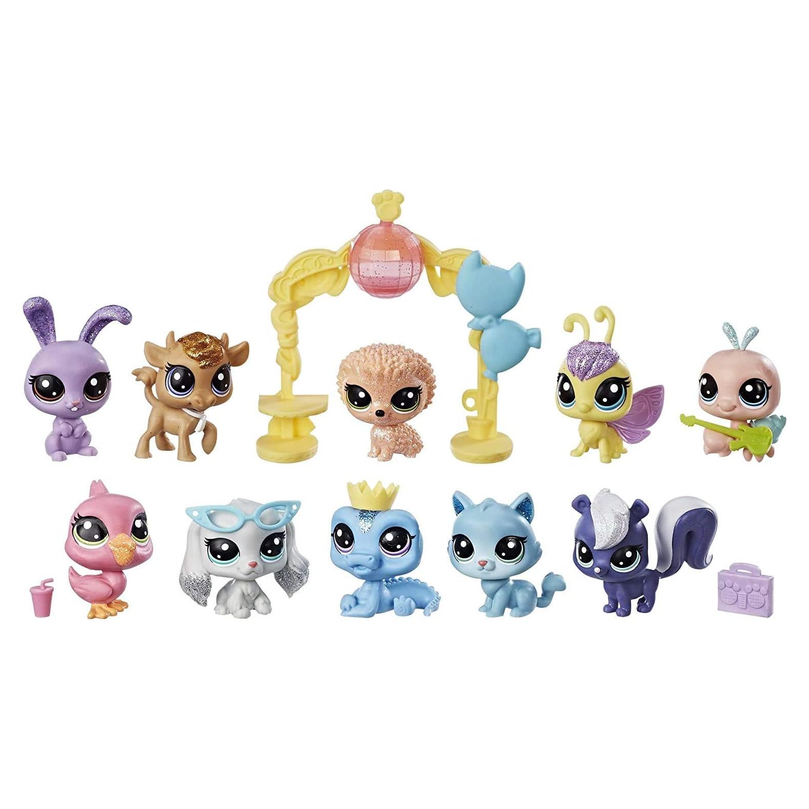 Paquete de Colección Brillo Littlest Pet Shop - 10 Mascotas y Accesorios