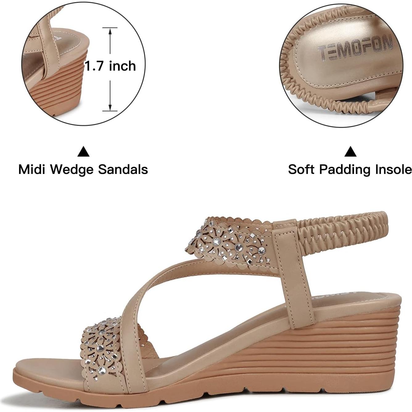 Sandalias Cuña TEMOFON Mujeres Elegantes Verano Abiertas