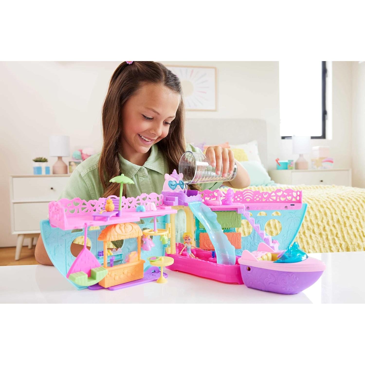 Juego de Barco Polly Pocket Crucero Unicornio 23 Piezas 7.62 cm