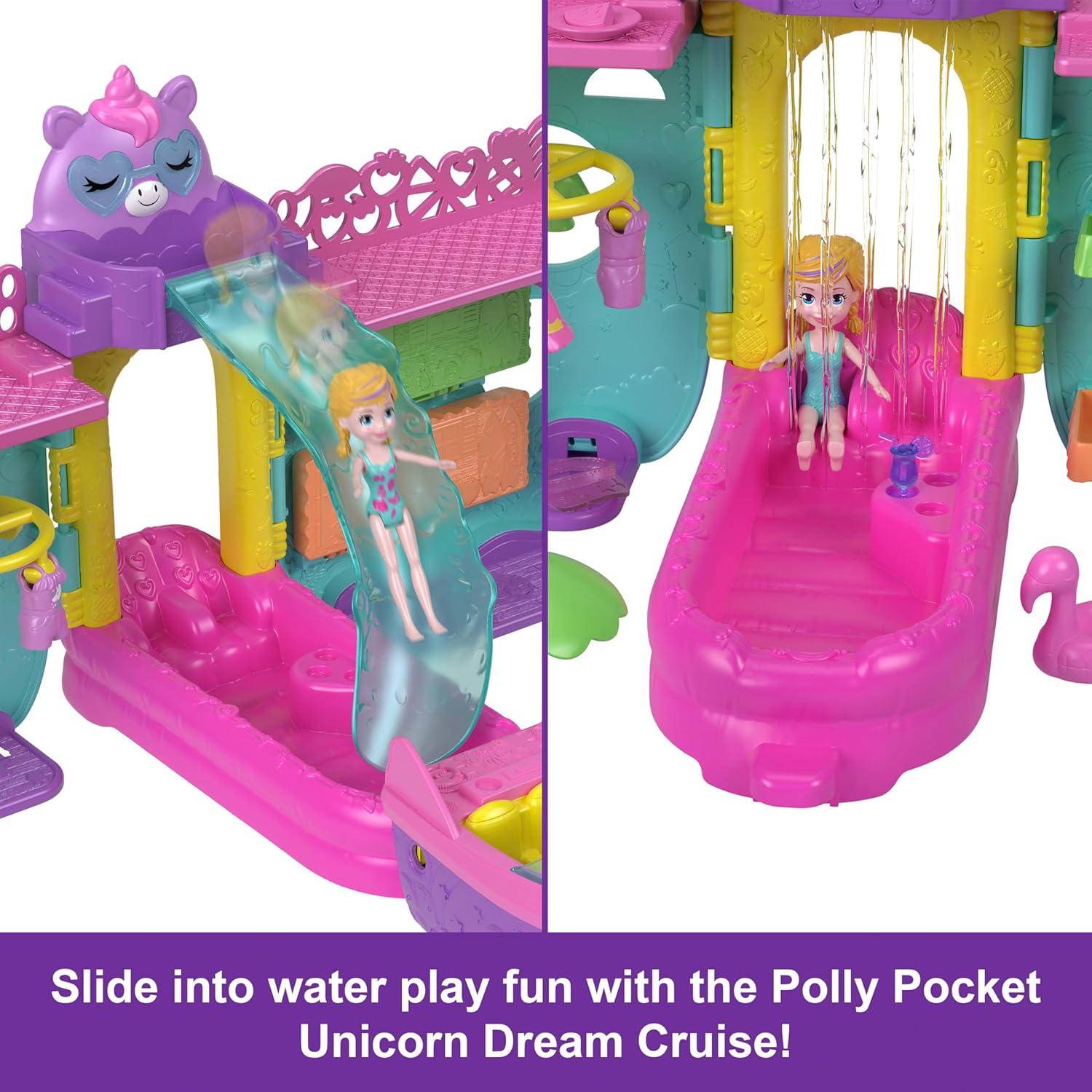 Juego de Barco Polly Pocket Crucero Unicornio 23 Piezas 7.62 cm