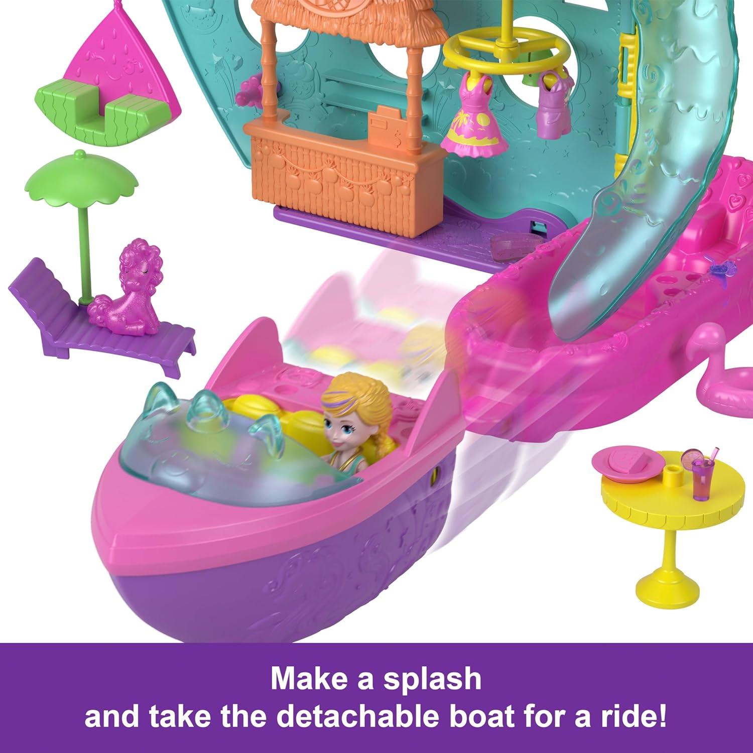 Juego de Barco Polly Pocket Crucero Unicornio 23 Piezas 7.62 cm