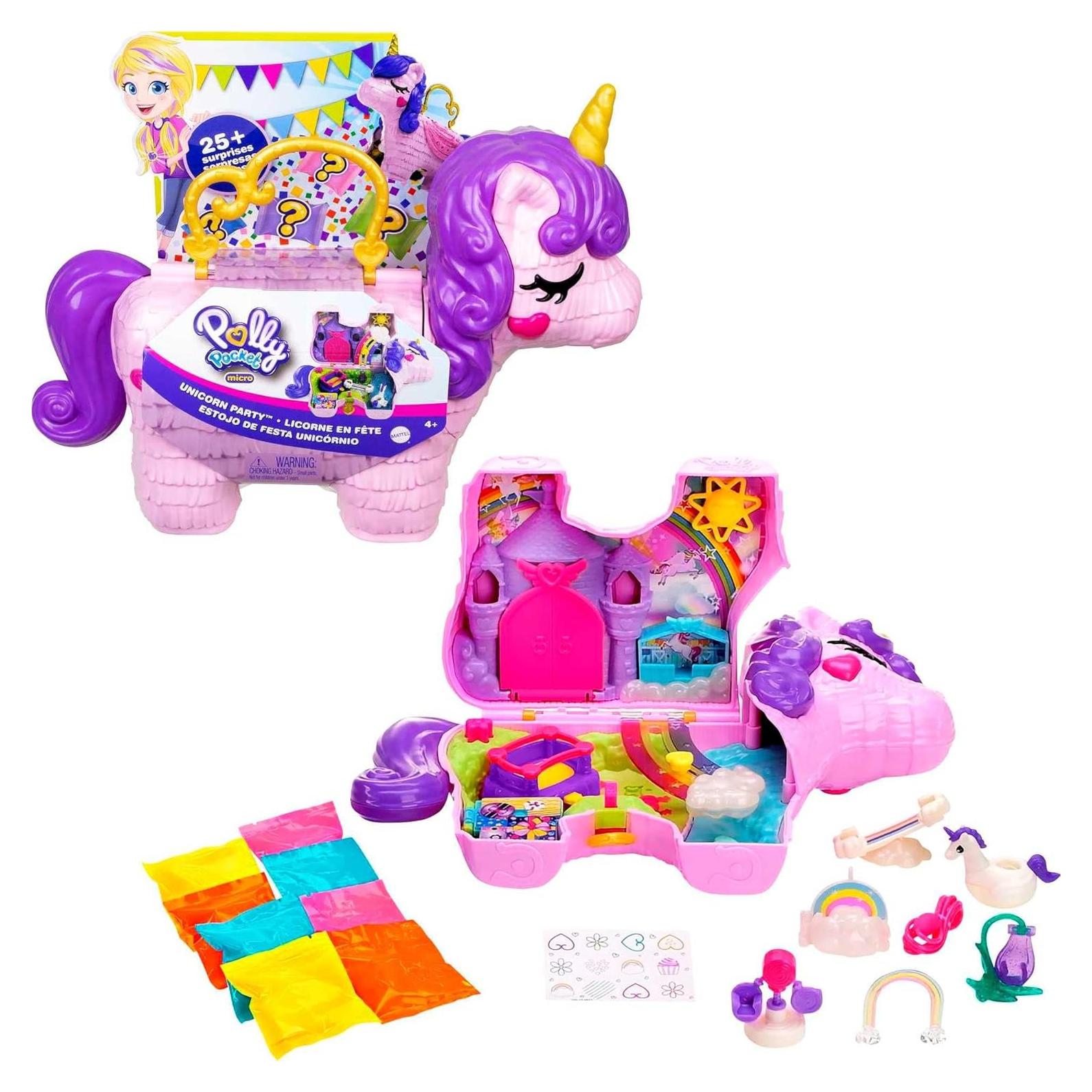 Polly Pocket Set de Juego Fiesta de Unicornio con 2 Muñecas y 25 Accesorios