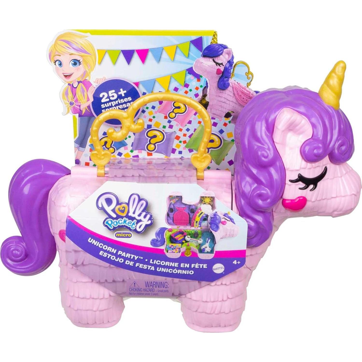 Polly Pocket Set de Juego Fiesta de Unicornio con 2 Muñecas y 25 Accesorios