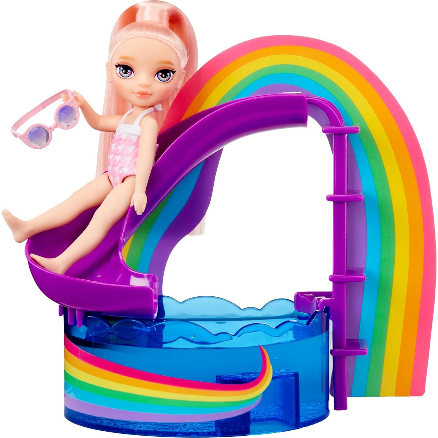 Juego de piscina Rainbow High Littles + muñeca Blush 14 cm