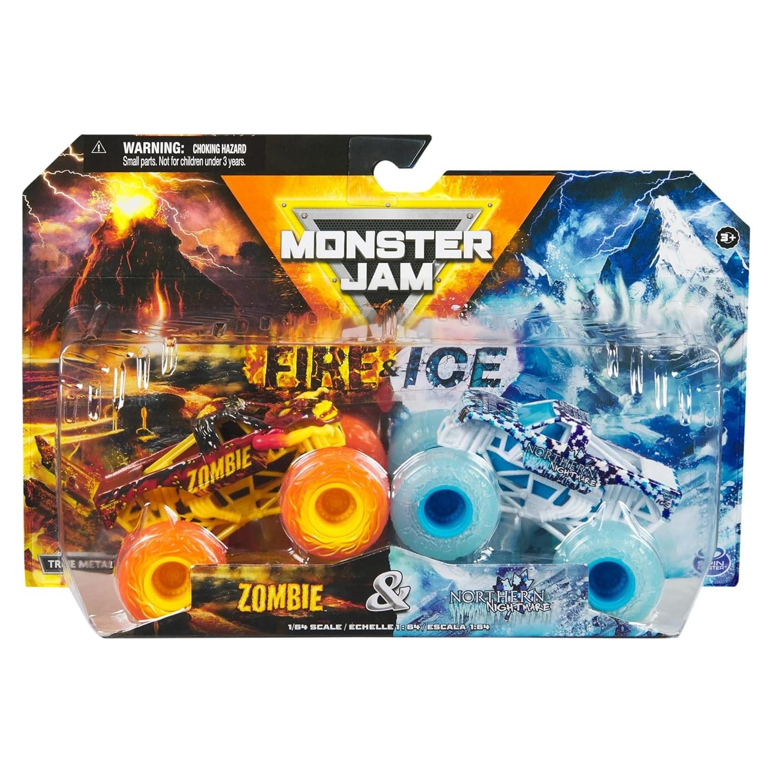 Monster Jam 2024 Fuego y Hielo 2-Pack Camiones 1:64 Zombie y Pesadilla