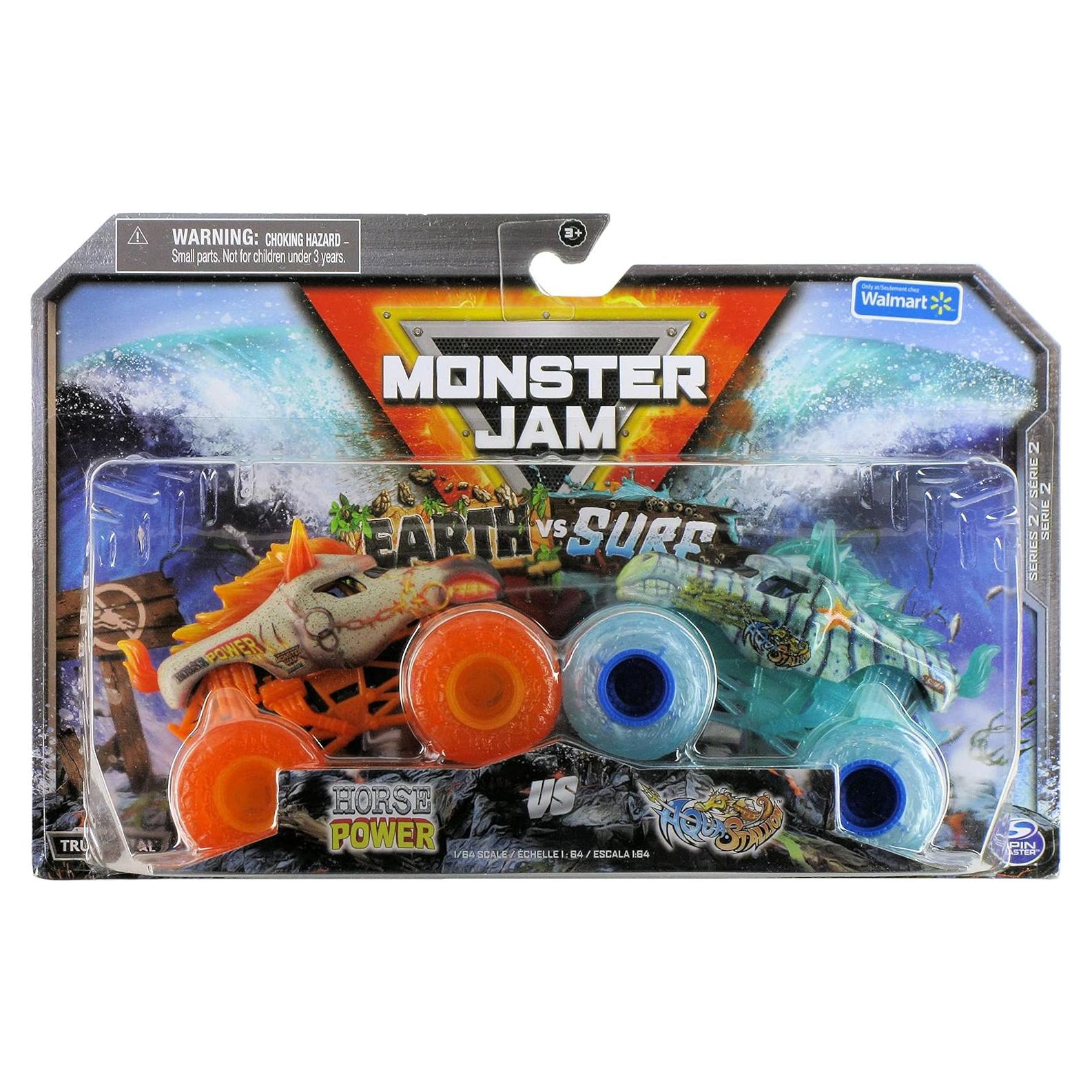 Monster Jam Paquete Doble Camiones Horse Power y Aqua Stallion