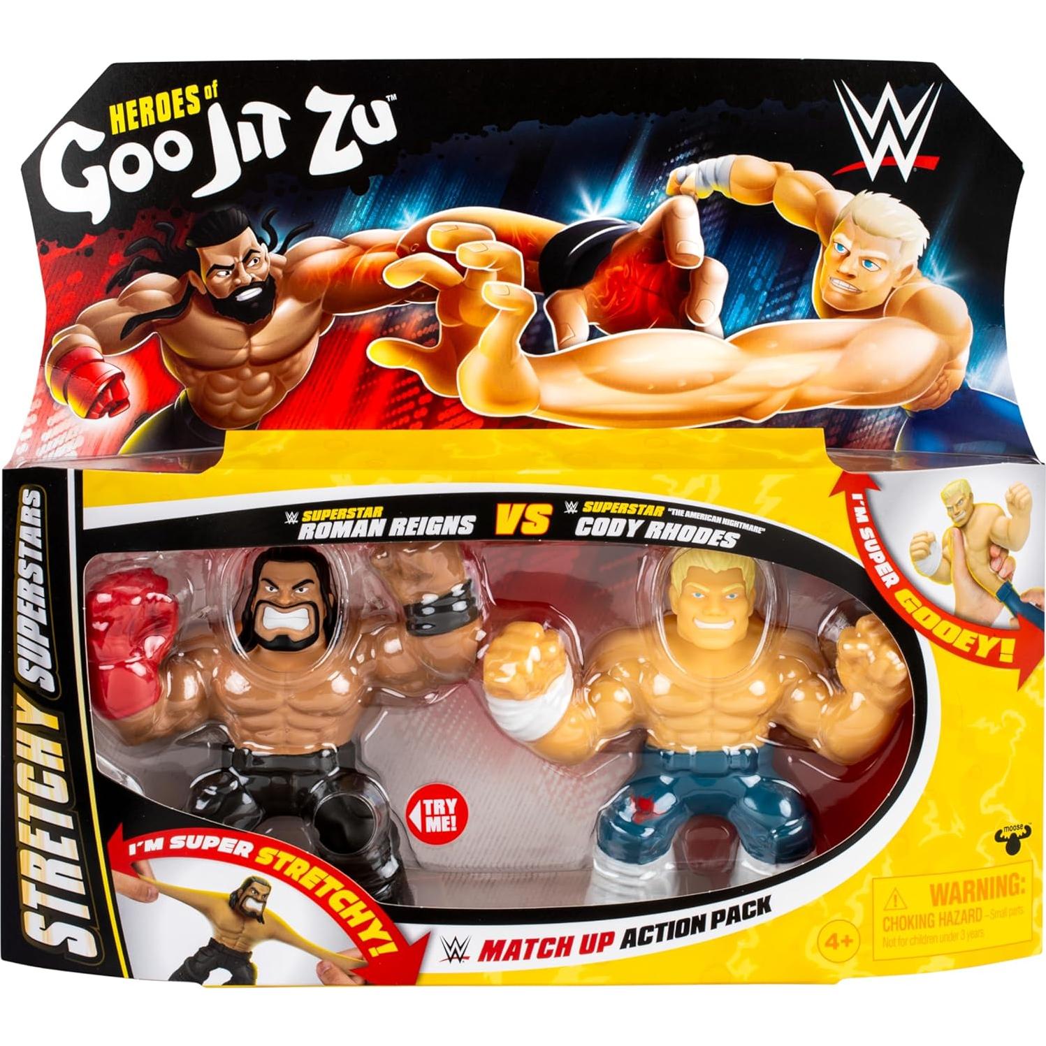 Heroes de Goo Jit Zu WWE Paquete de 2 Figuras Roman Reigns y Cody Rhodes