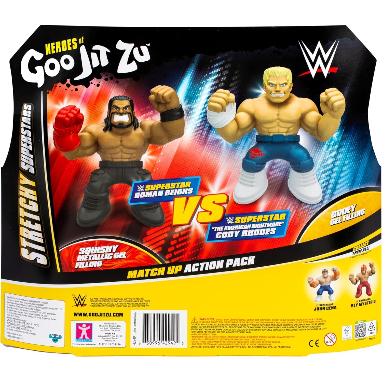 Heroes de Goo Jit Zu WWE Paquete de 2 Figuras Roman Reigns y Cody Rhodes