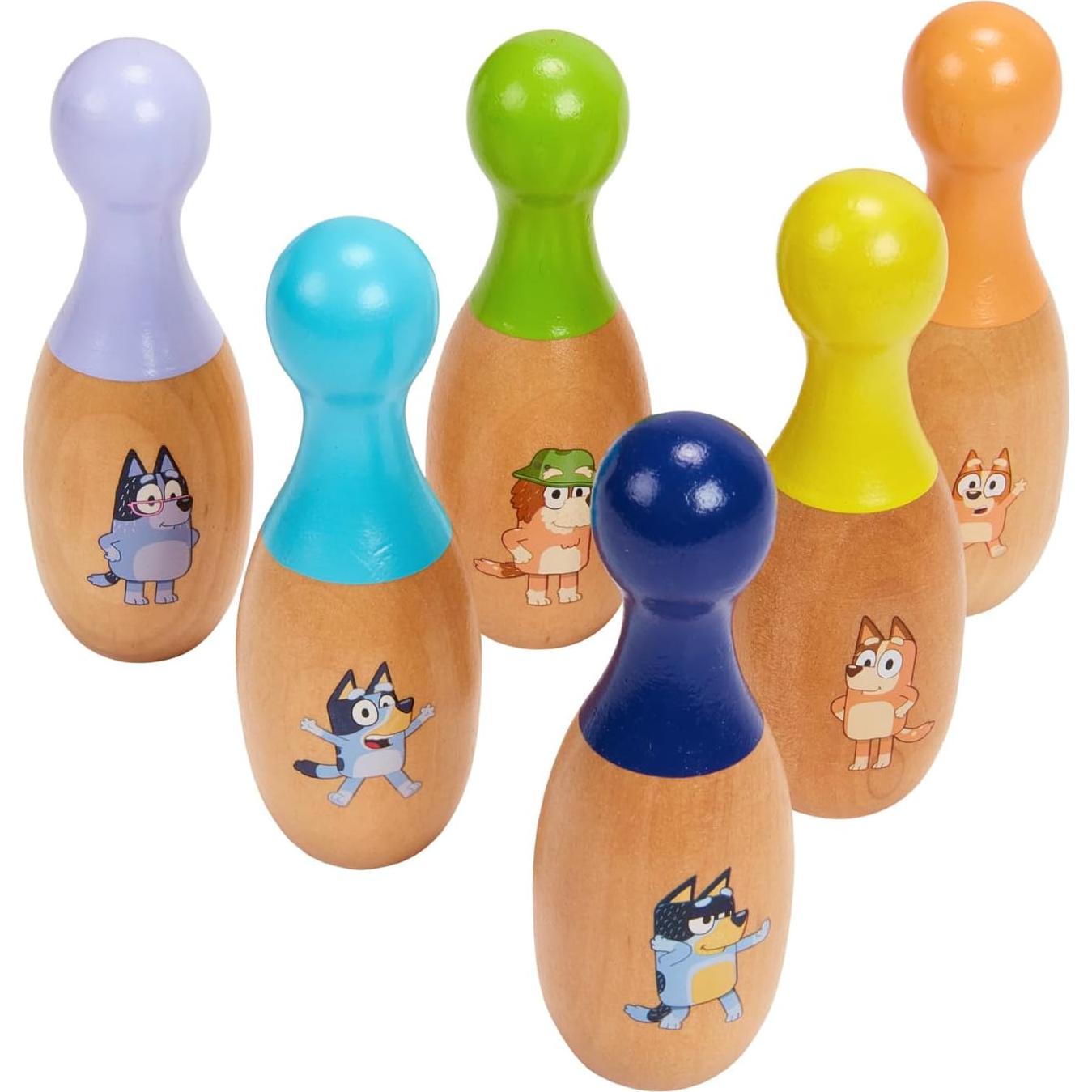 Juego de Bolos de Madera Bluey Skittles 6 Pines y 1 Bola