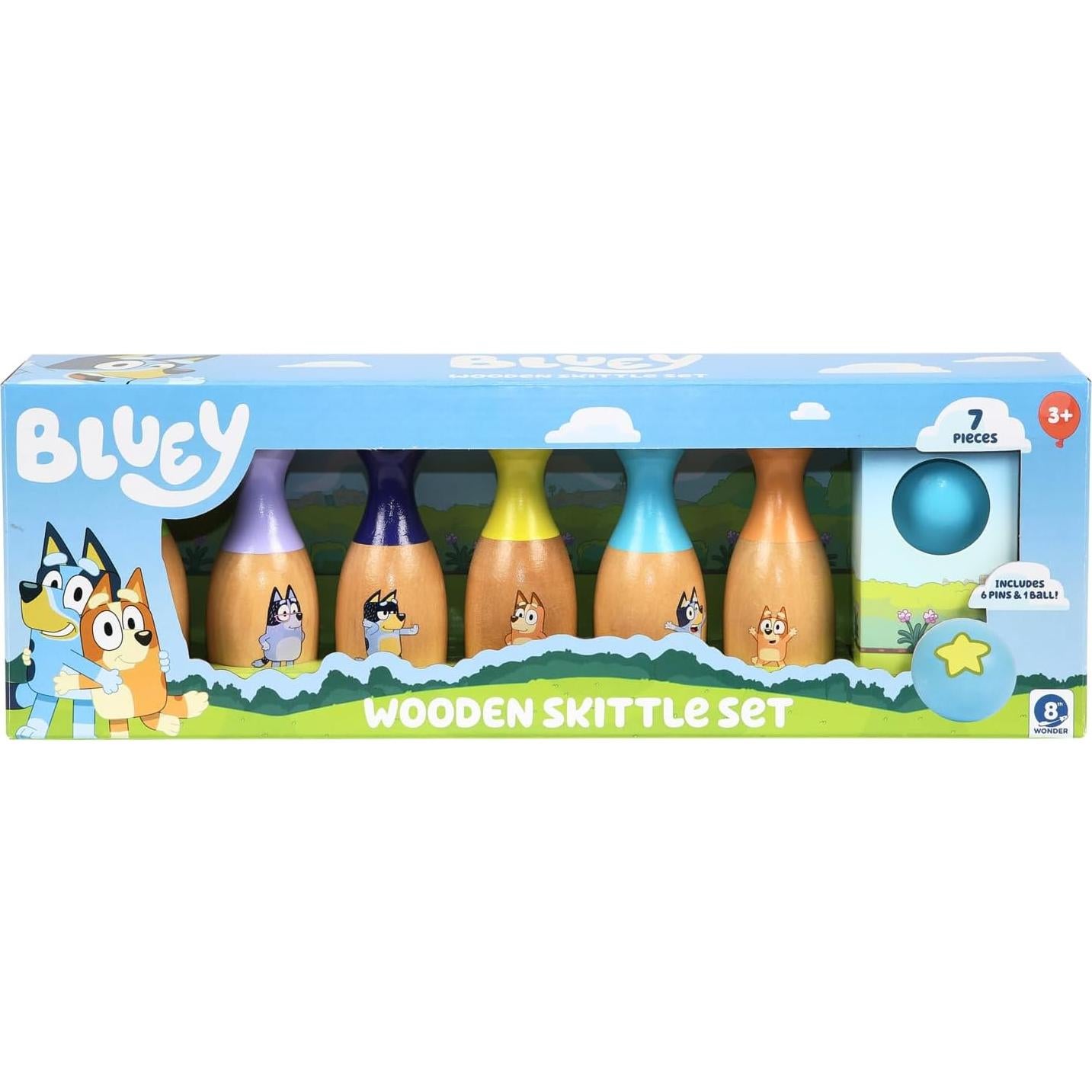 Juego de Bolos de Madera Bluey Skittles 6 Pines y 1 Bola