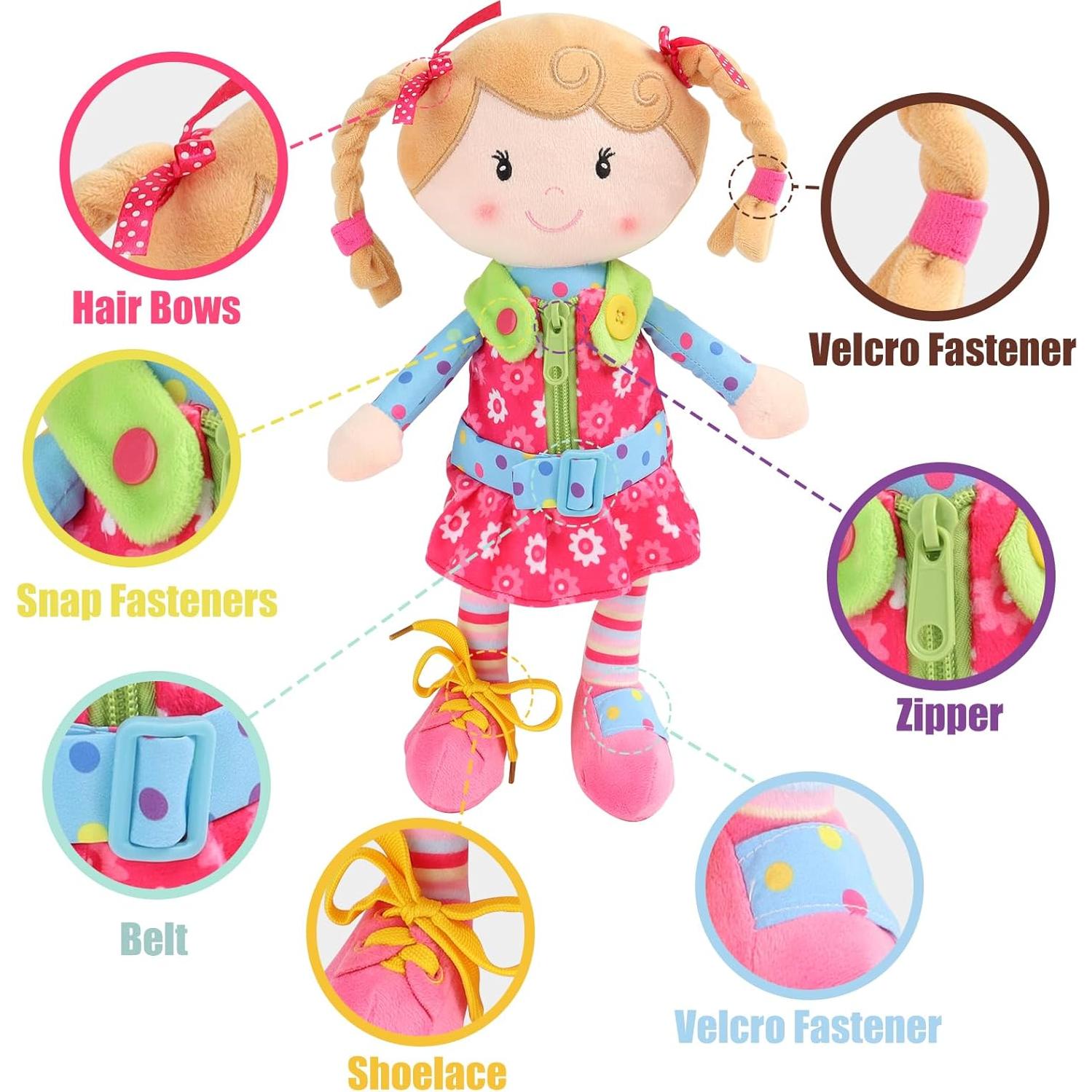 Muñeca de Peluche Sugar Snap 38 cm - Juguete Montessori para Vestirse