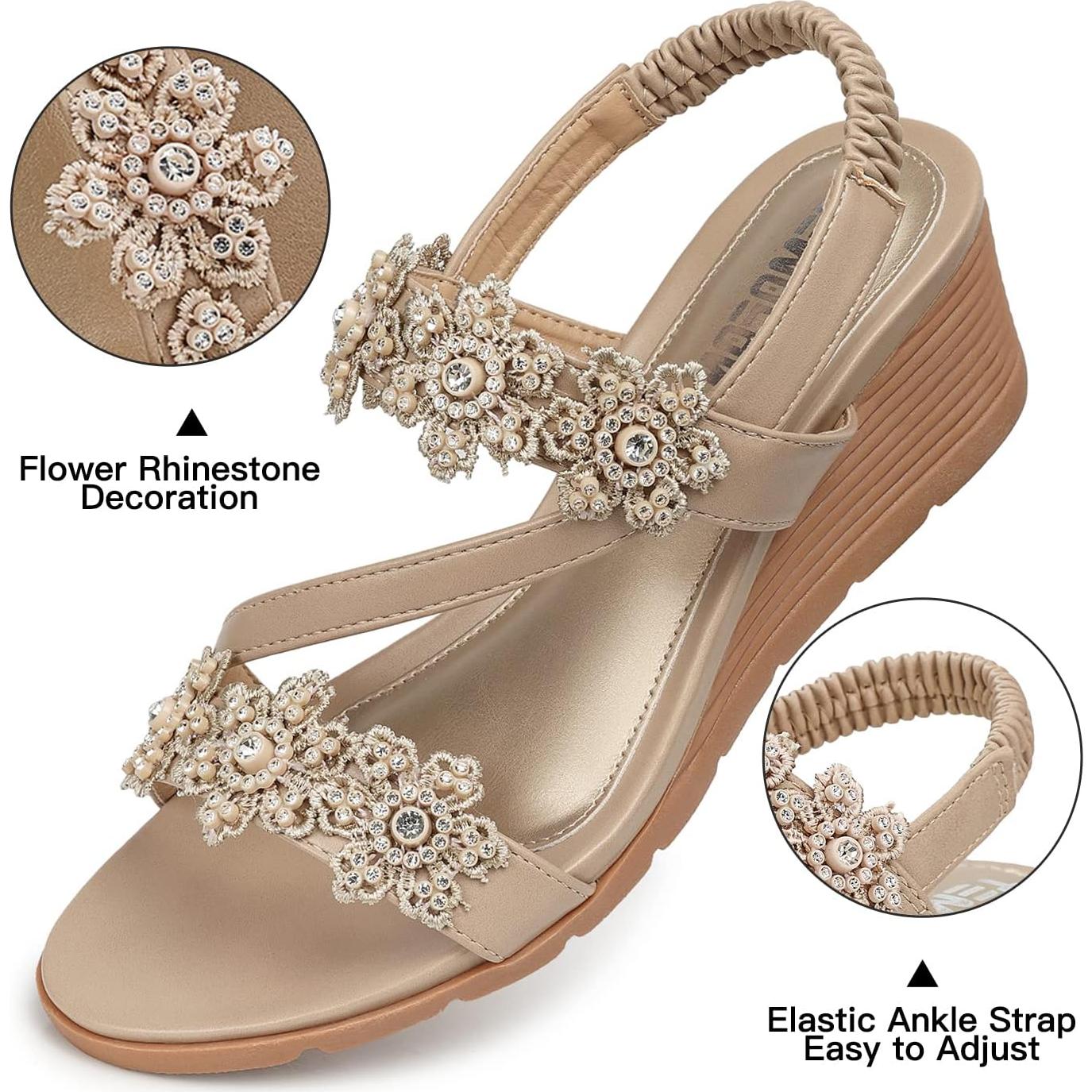 Sandalias Wedge TEMOFON para Mujeres Elegantes Beige 9