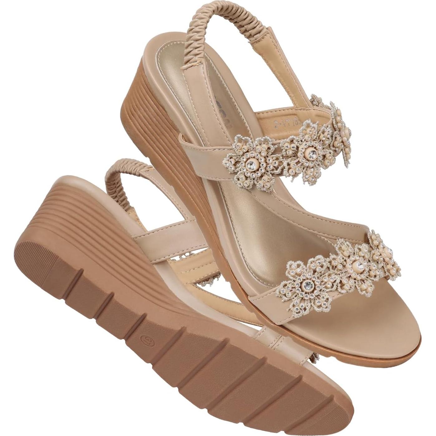 Sandalias Wedge TEMOFON para Mujeres Elegantes Beige 9
