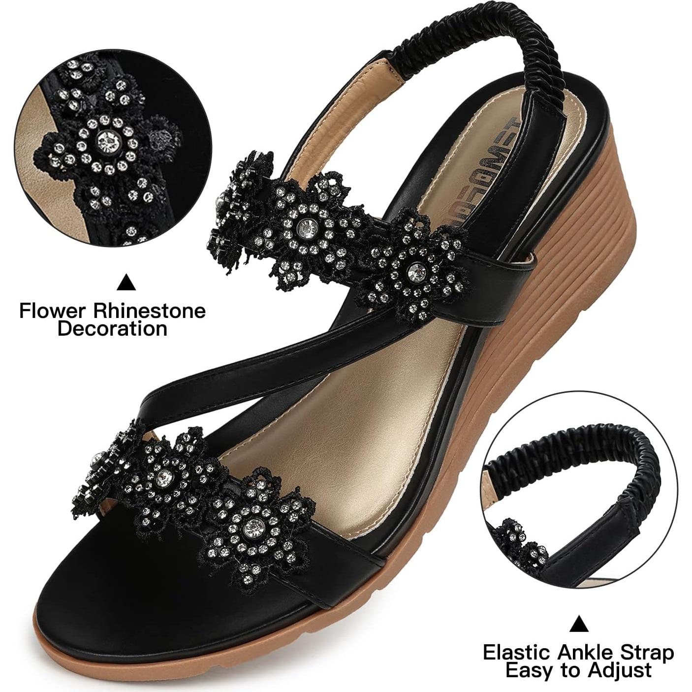 Sandalias Cuña TEMOFON Mujeres Elegantes Abiertas Verano