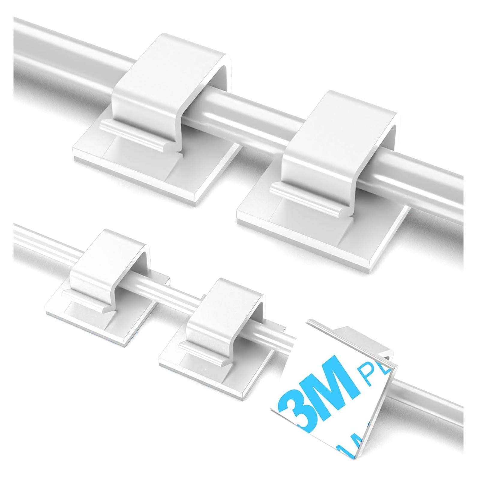 100 Clips Adhesivos para Cables TidyHelper Blancos - Pequeños y Grandes