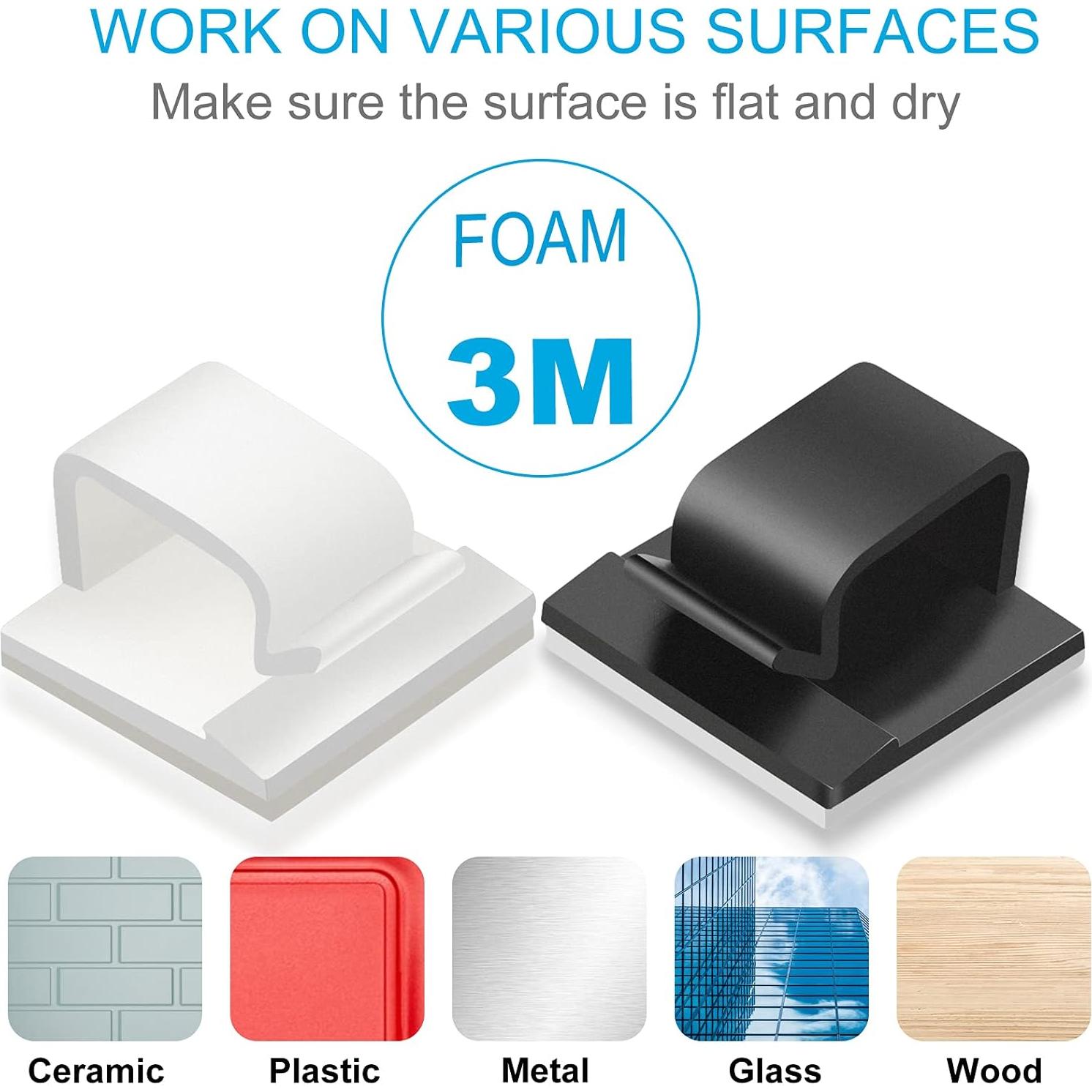 100 Clips Adhesivos para Cables TidyHelper Blancos - Pequeños y Grandes