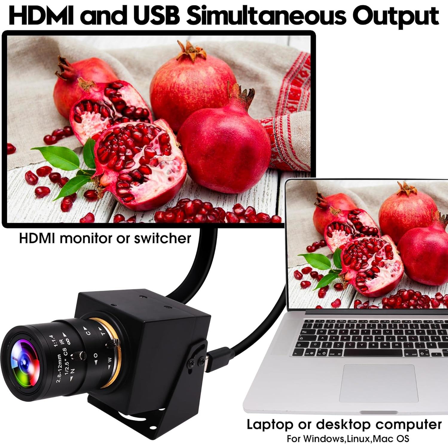 Cámara Web 4K IFWATER USB HDMI Lente Zoom 4X 2.8-12mm