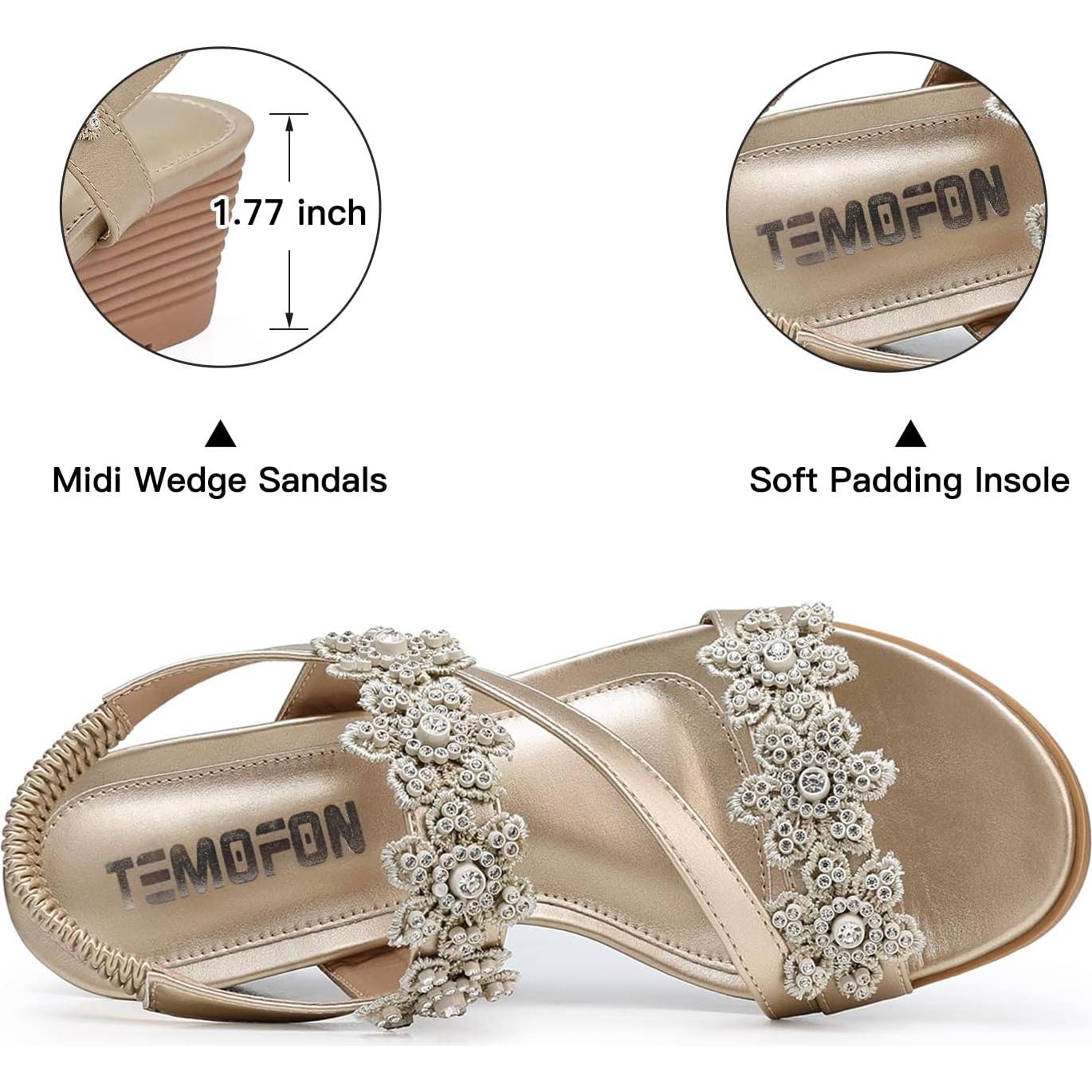 Sandalias de cuña TEMOFON para mujer con correa elástica