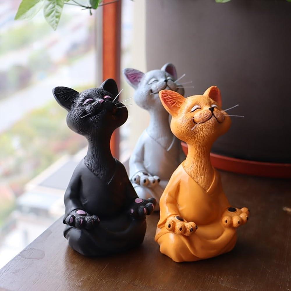 Estatua de Gato Meditador de Resina - Onecen - Grande 18x8x12cm