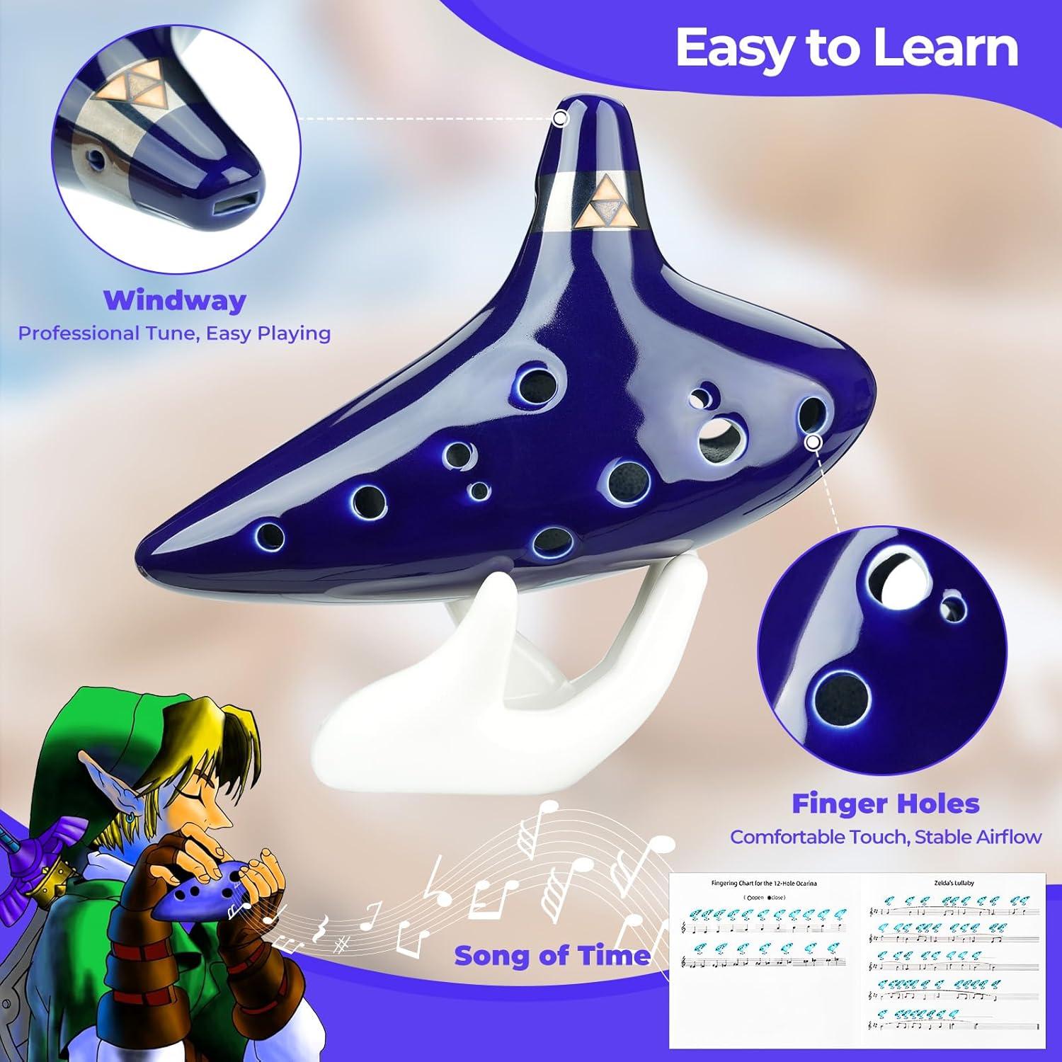 Ocarina de Cerámica Ohuhu Zelda con Libro de Canciones C 12 Agujeros
