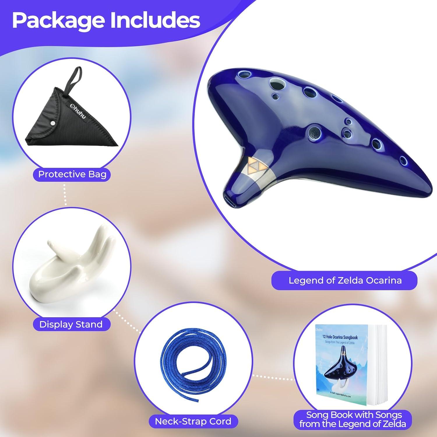 Ocarina de Cerámica Ohuhu Zelda con Libro de Canciones C 12 Agujeros