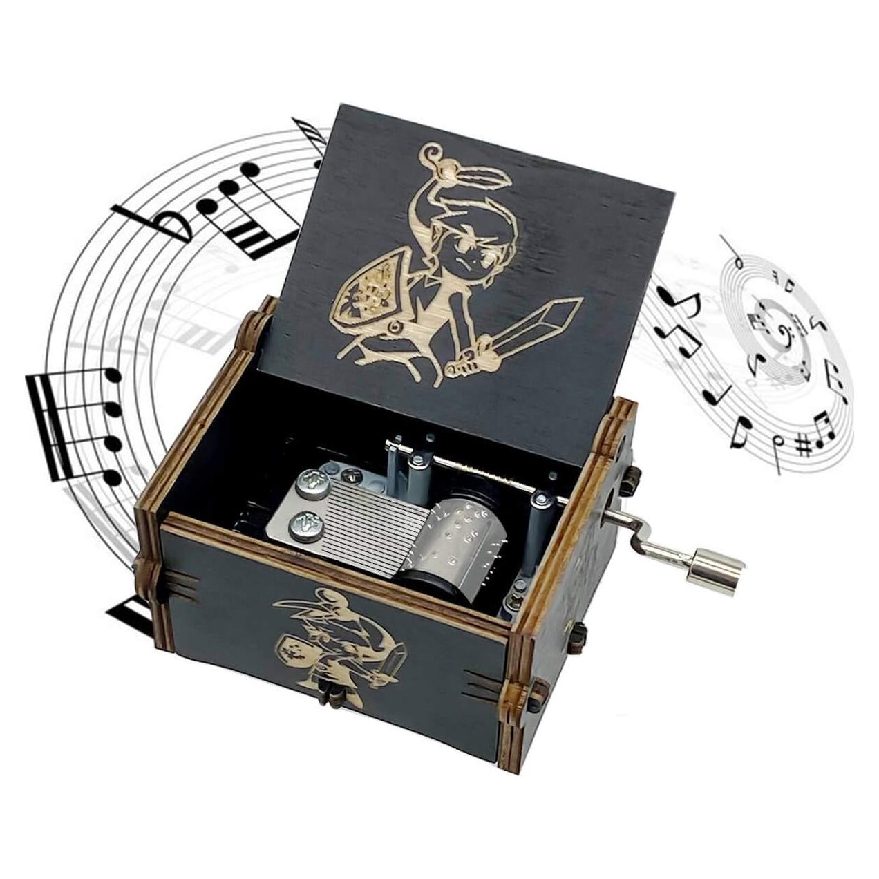 Caja de Música de Madera MAD DI, Manivela, 18 Notas, Negra