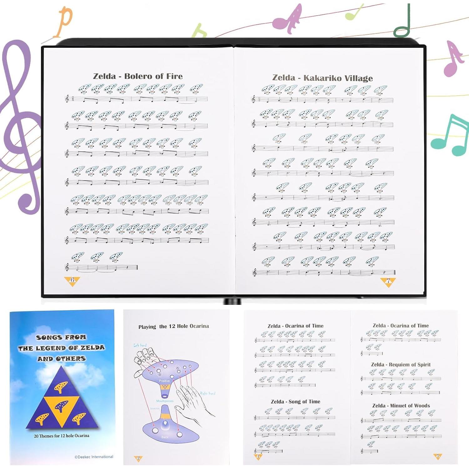 Ocarina Deekec 12 Agujeros C Azul con Libro y Soporte