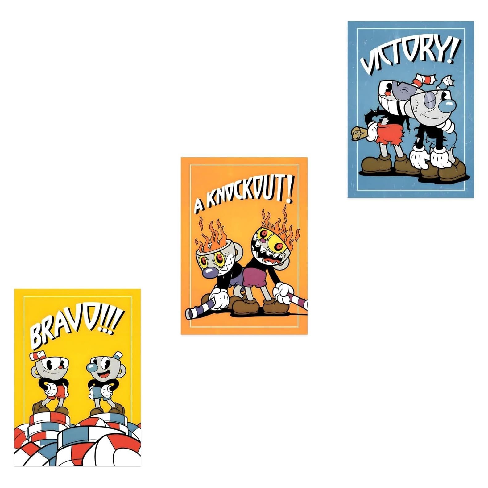 Set de 3 Pósters de Cuphead - Ouroboros Arte y Diseño - 20.32x25.4 cm