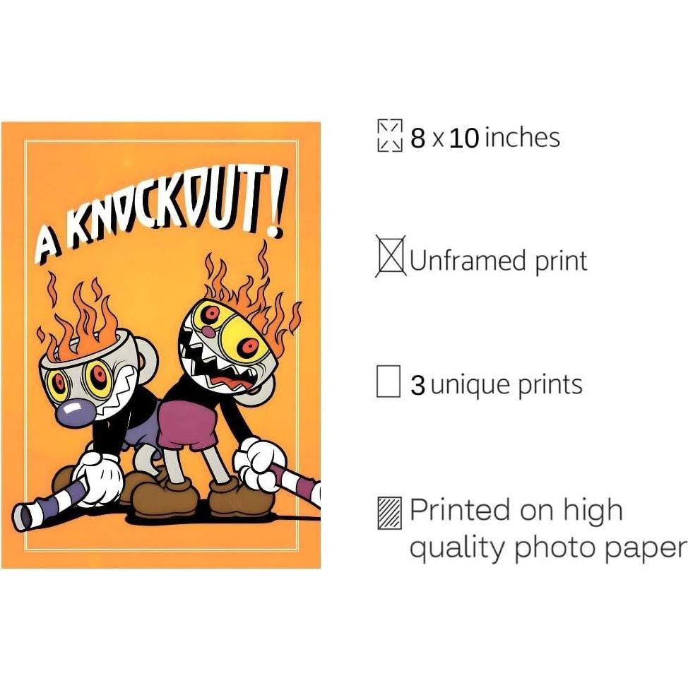 Set de 3 Pósters de Cuphead - Ouroboros Arte y Diseño - 20.32x25.4 cm