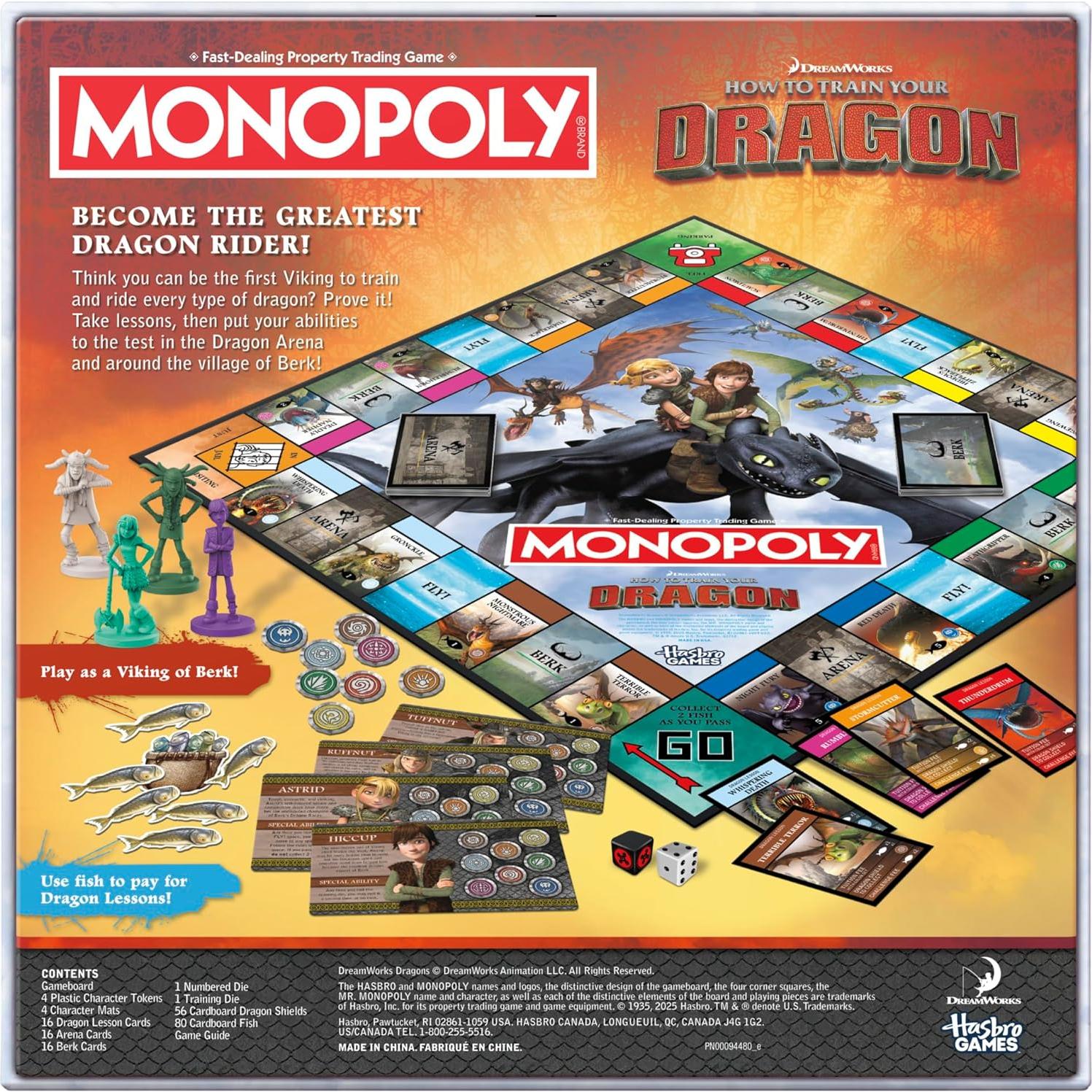 Monopoly DreamWorks Cómo Entrenar a Tu Dragón - Juego de Mesa Familiar