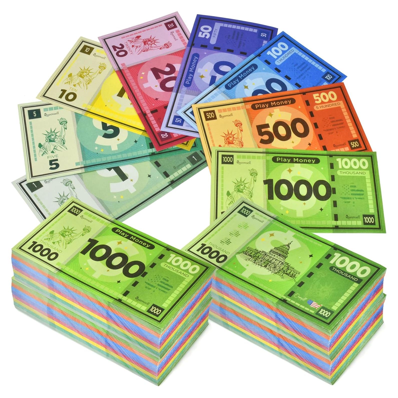Dinero de Juego Queensell para Monopoly - 480 Billetes de Papel