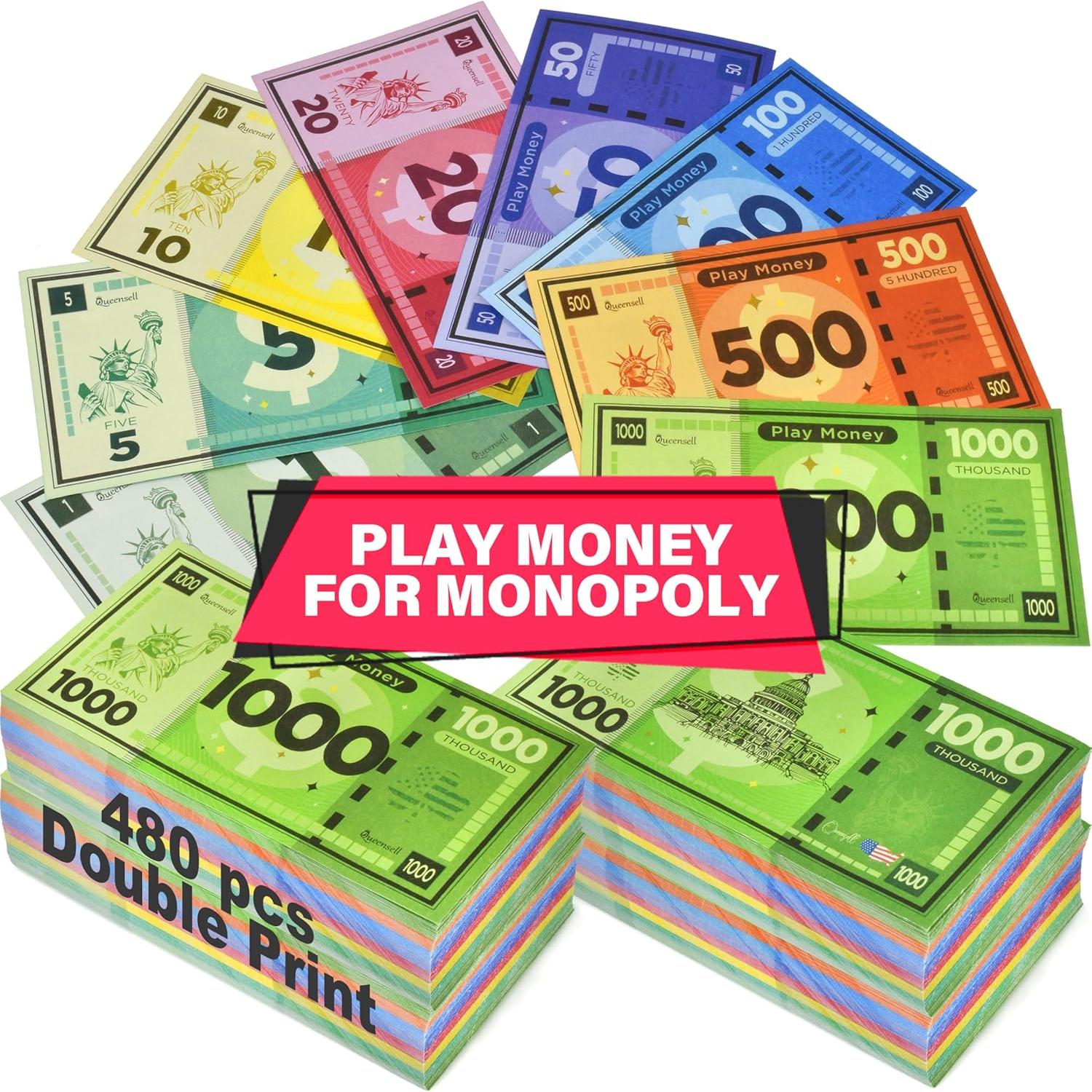 Dinero de Juego Queensell para Monopoly - 480 Billetes de Papel