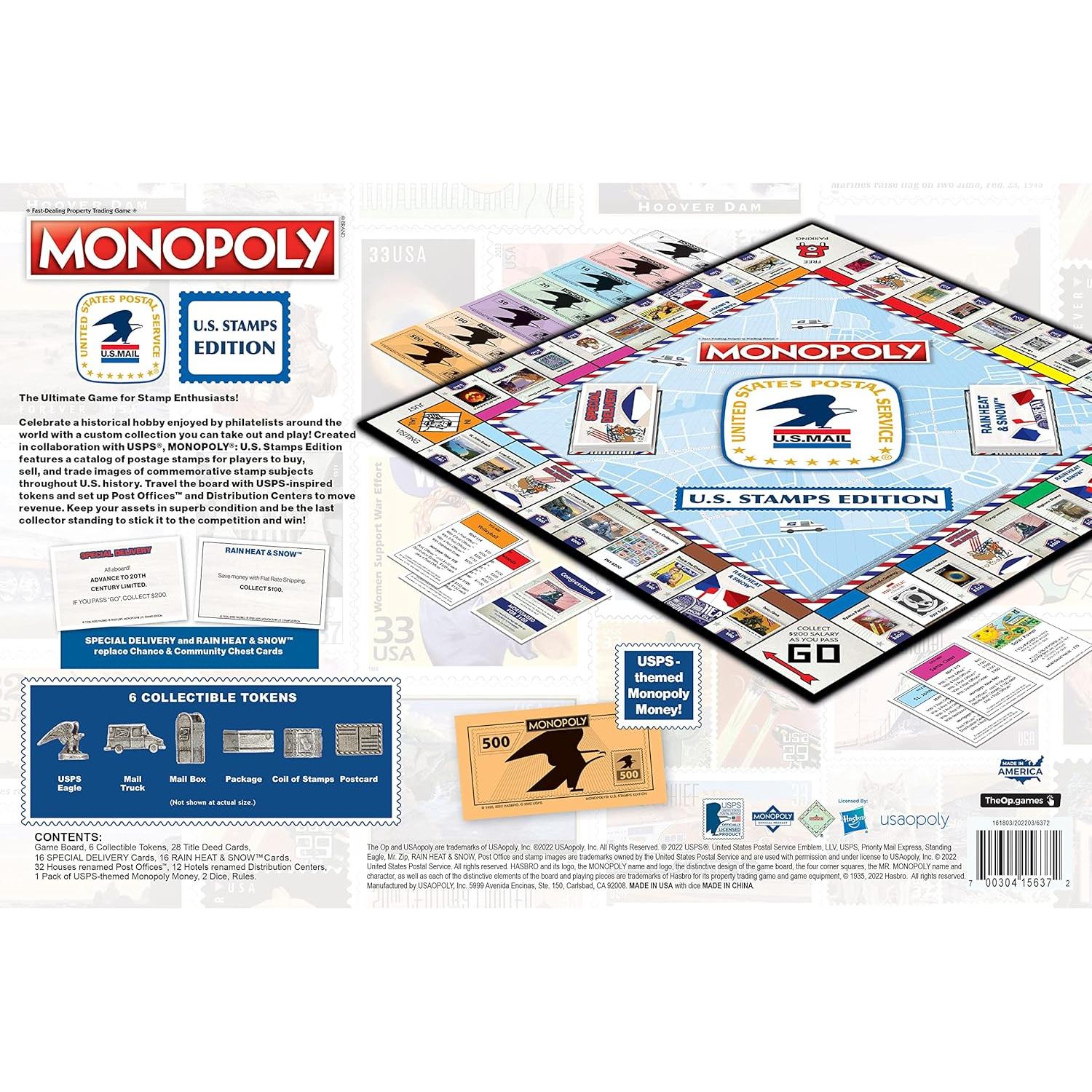 Monopoly Edición Sellos de EE. UU. USAOPOLY - Juego Clásico