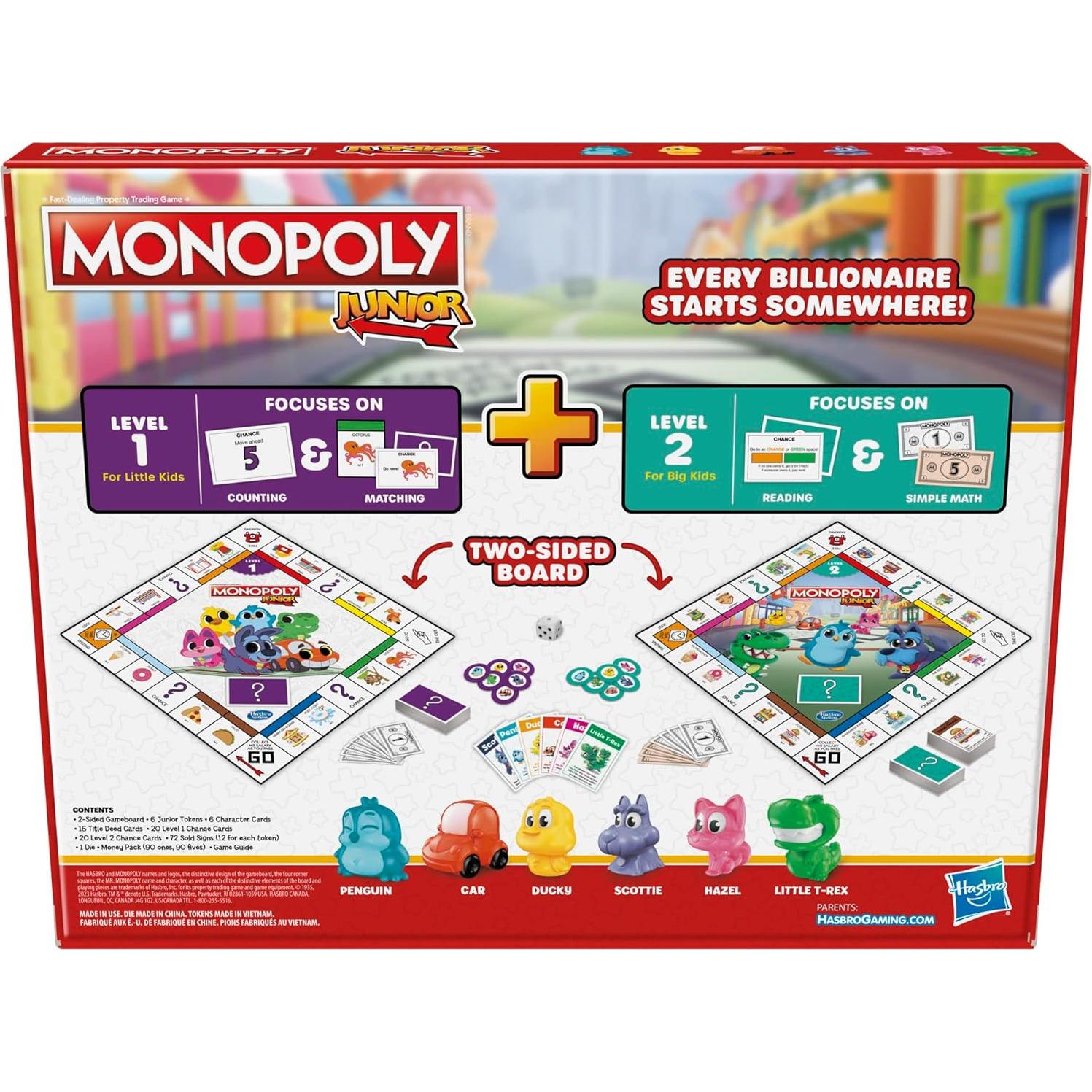 Juego de Mesa Monopoly Junior Hasbro 2 en 1 para Niños 4+