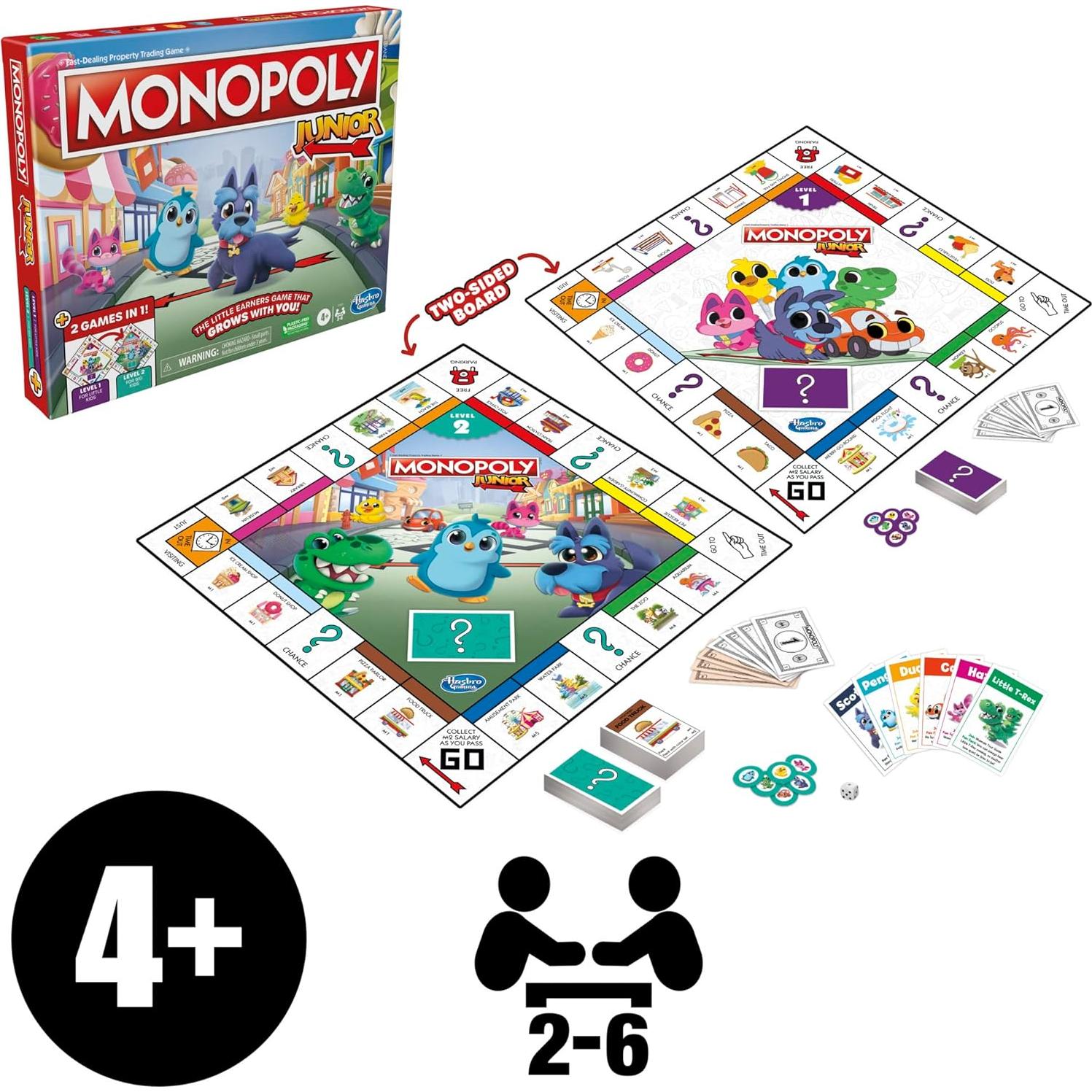 Juego de Mesa Monopoly Junior Hasbro 2 en 1 para Niños 4+