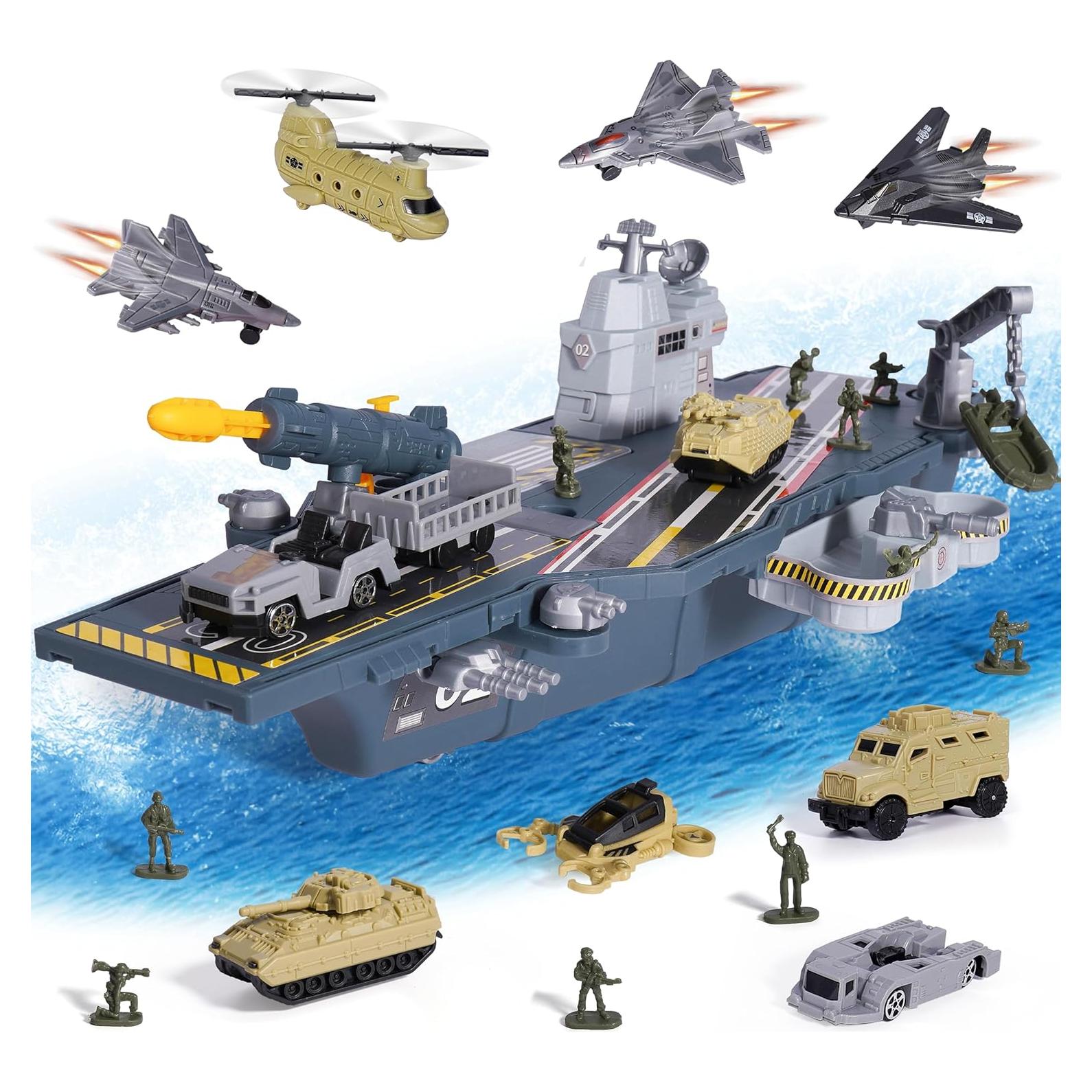Juguete Portaaviones Militar XDUOYJOY con 10 Vehículos y Figuras