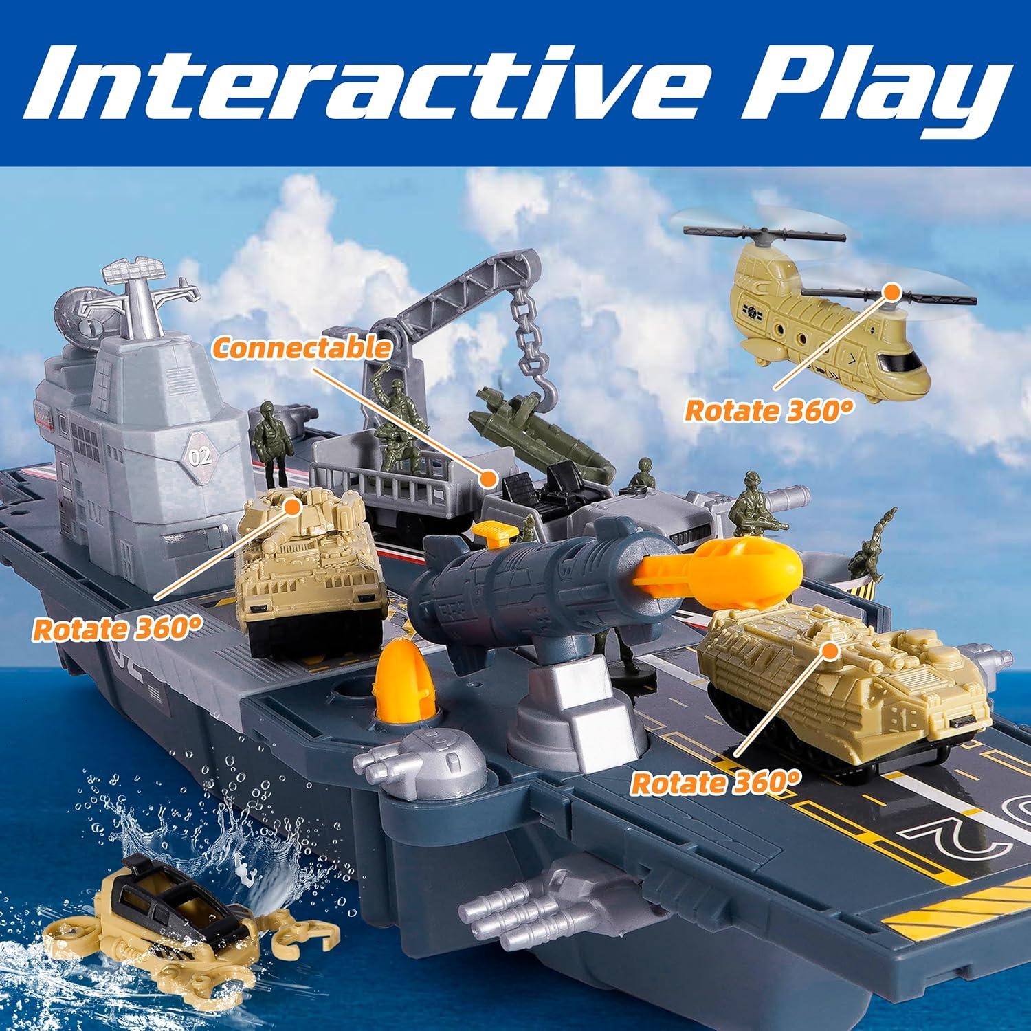 Juguete Portaaviones Militar XDUOYJOY con 10 Vehículos y Figuras