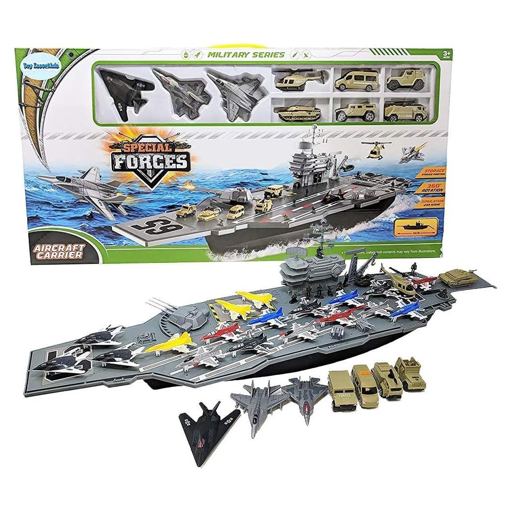 Portaaviones Toy Essentials 84 cm con 18 Jets y Soldados