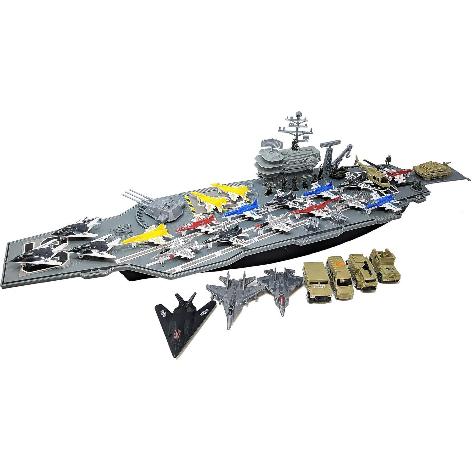 Portaaviones Toy Essentials 84 cm con 18 Jets y Soldados