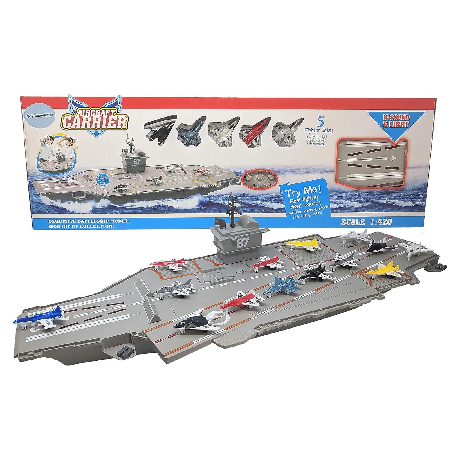 Portaaviones Toy Essentials 76 cm con Sonido y 14 Aviones