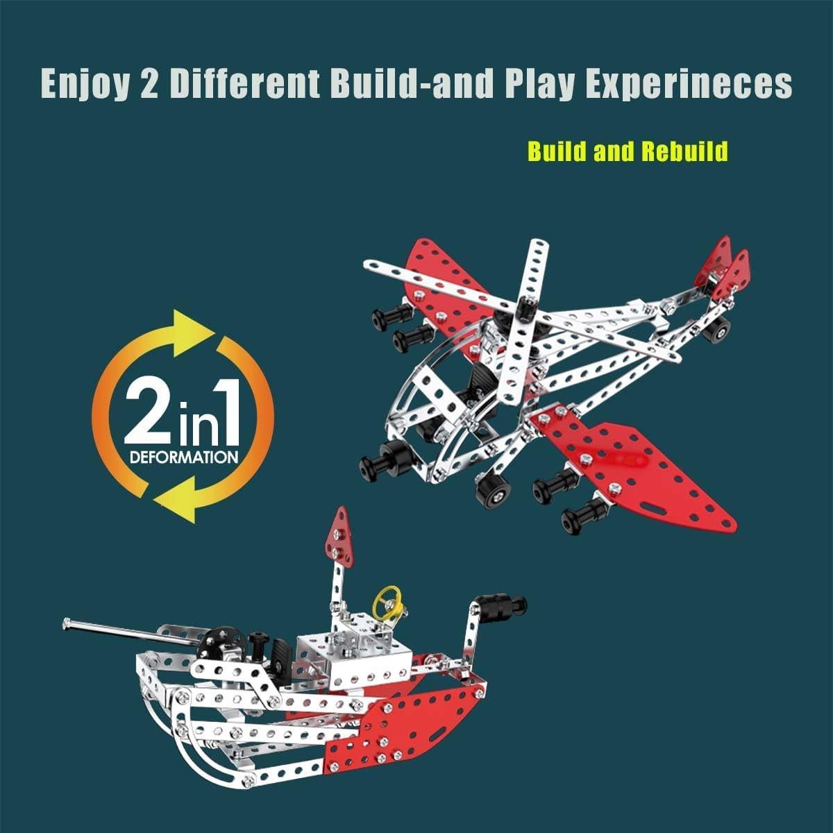 Kit de Construcción 2 en 1 UMESEE Barco de Guerra y Jet Metal