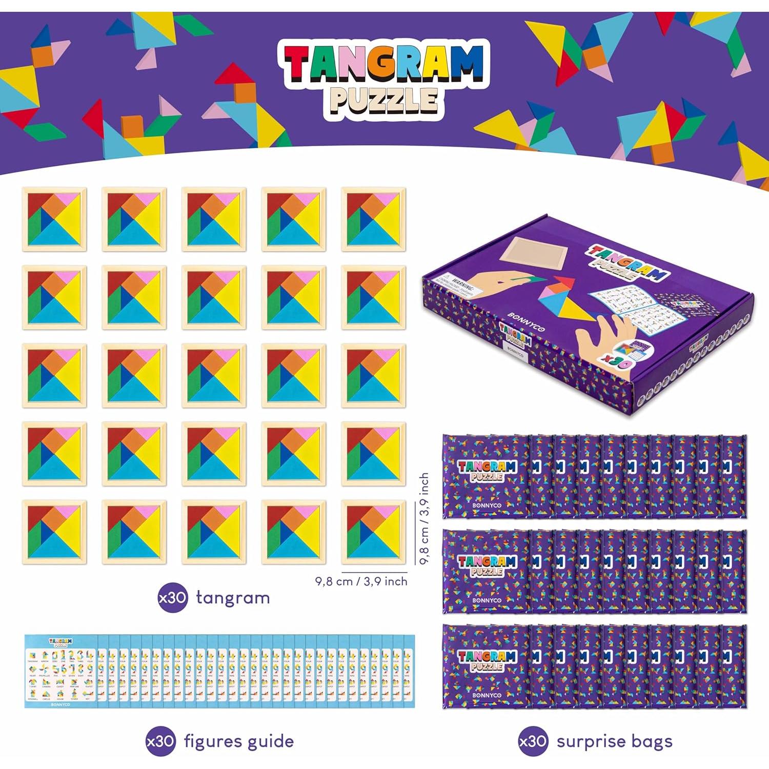 Paquete de 30 Rompecabezas Tangram de Madera para Niños