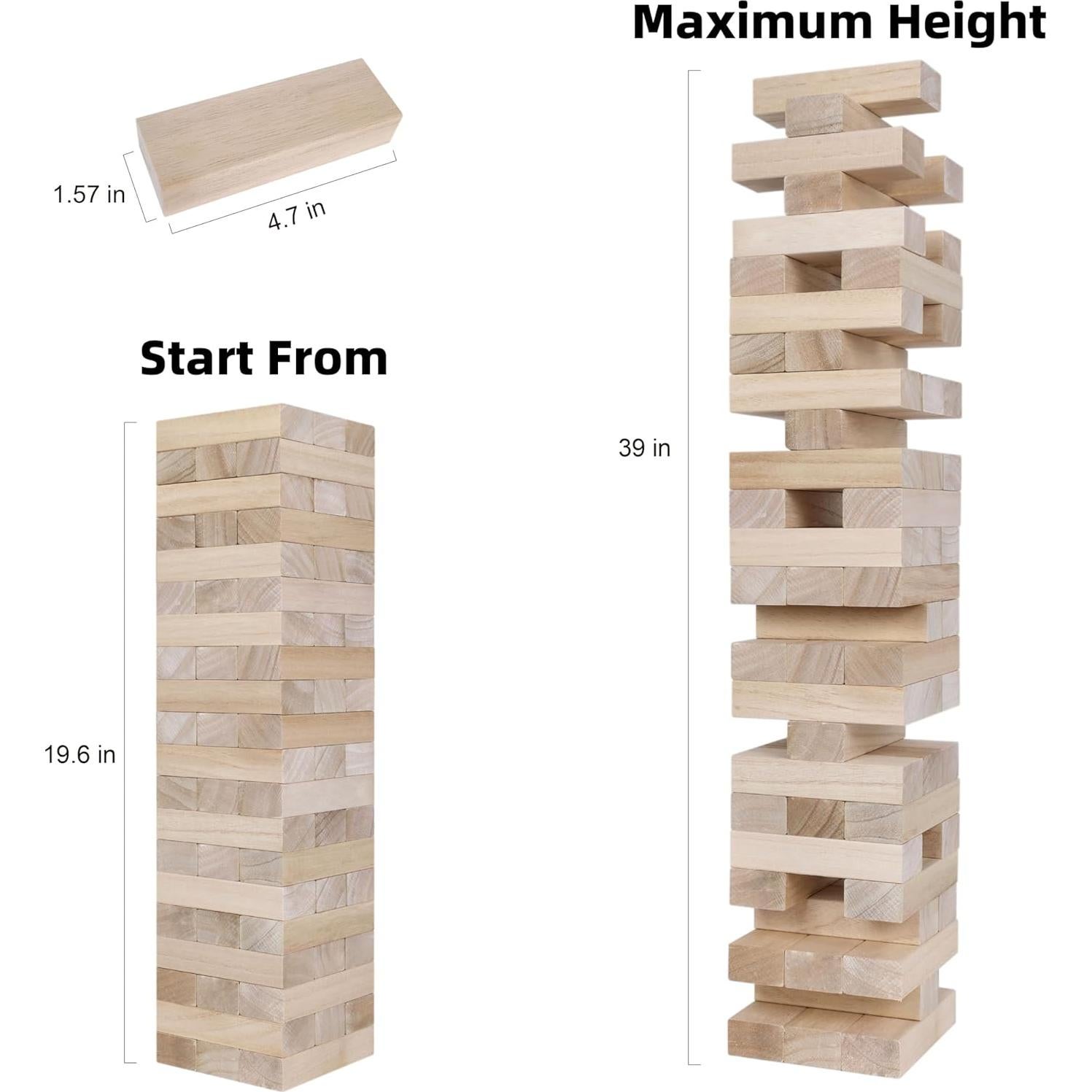 Juego de Torre de Caída Gigante GOTHINK 60 Piezas Madera 96.5 cm