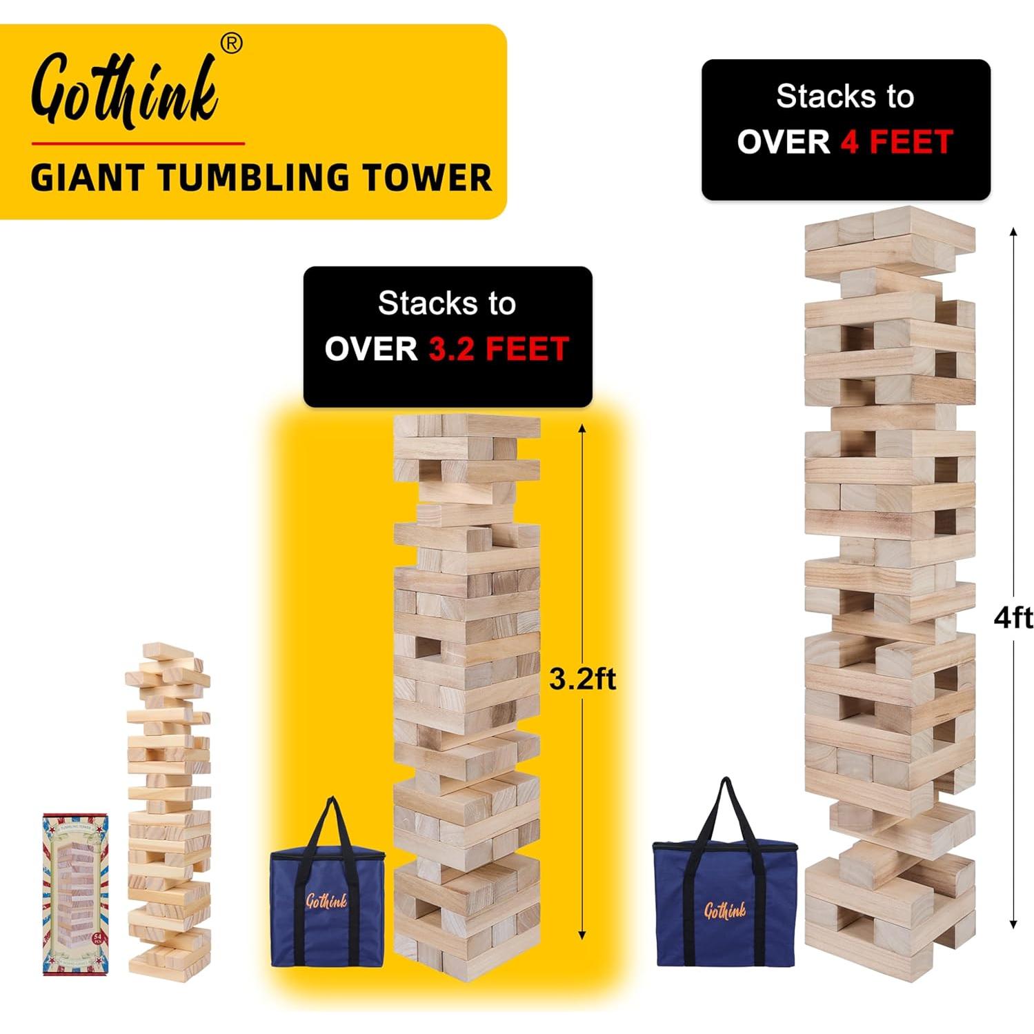 Juego de Torre de Caída Gigante GOTHINK 60 Piezas Madera 96.5 cm