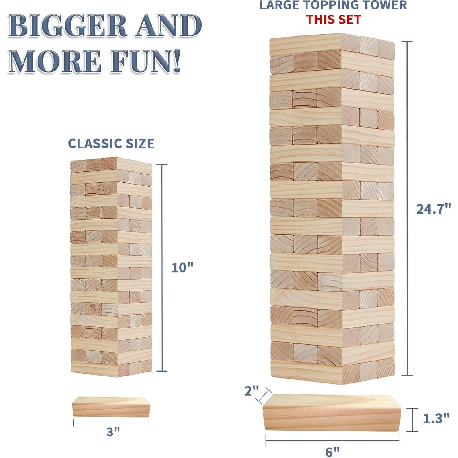 Juego de Torre Invertida Gigante MEGWOZ 57 Bloques Madera 128 cm