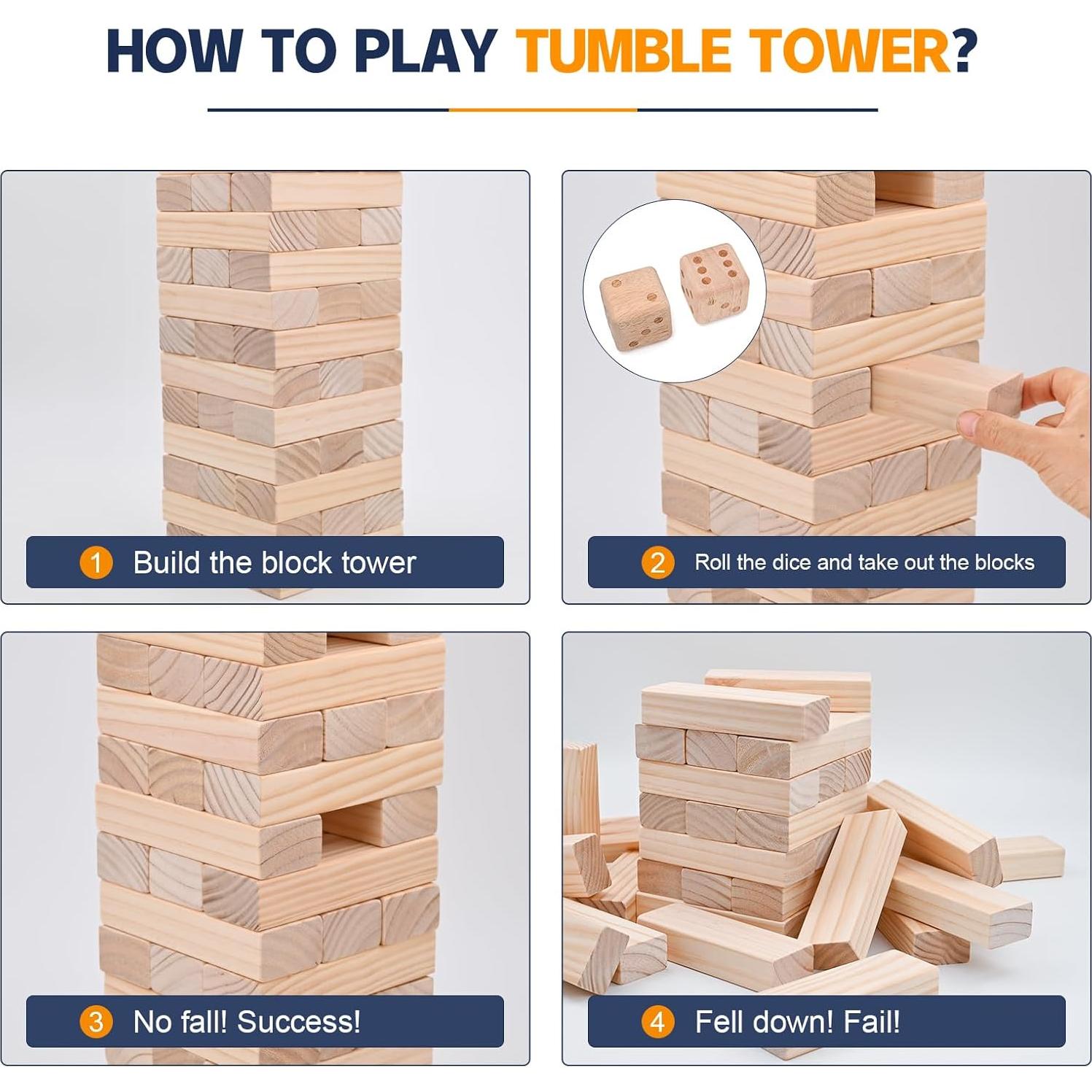 Juego de Torre Invertida Gigante MEGWOZ 57 Bloques Madera 128 cm