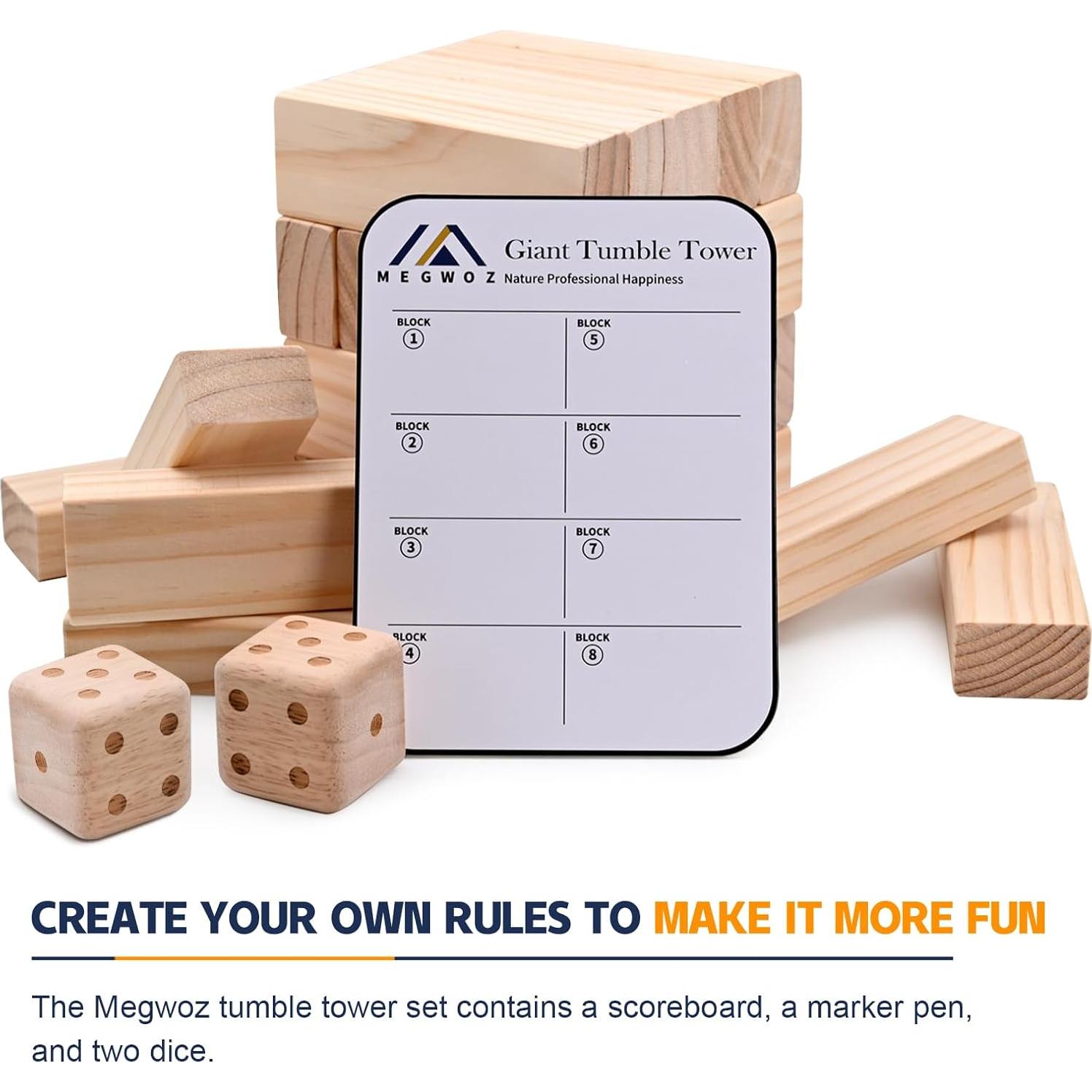 Juego de Torre Invertida Gigante MEGWOZ 57 Bloques Madera 128 cm