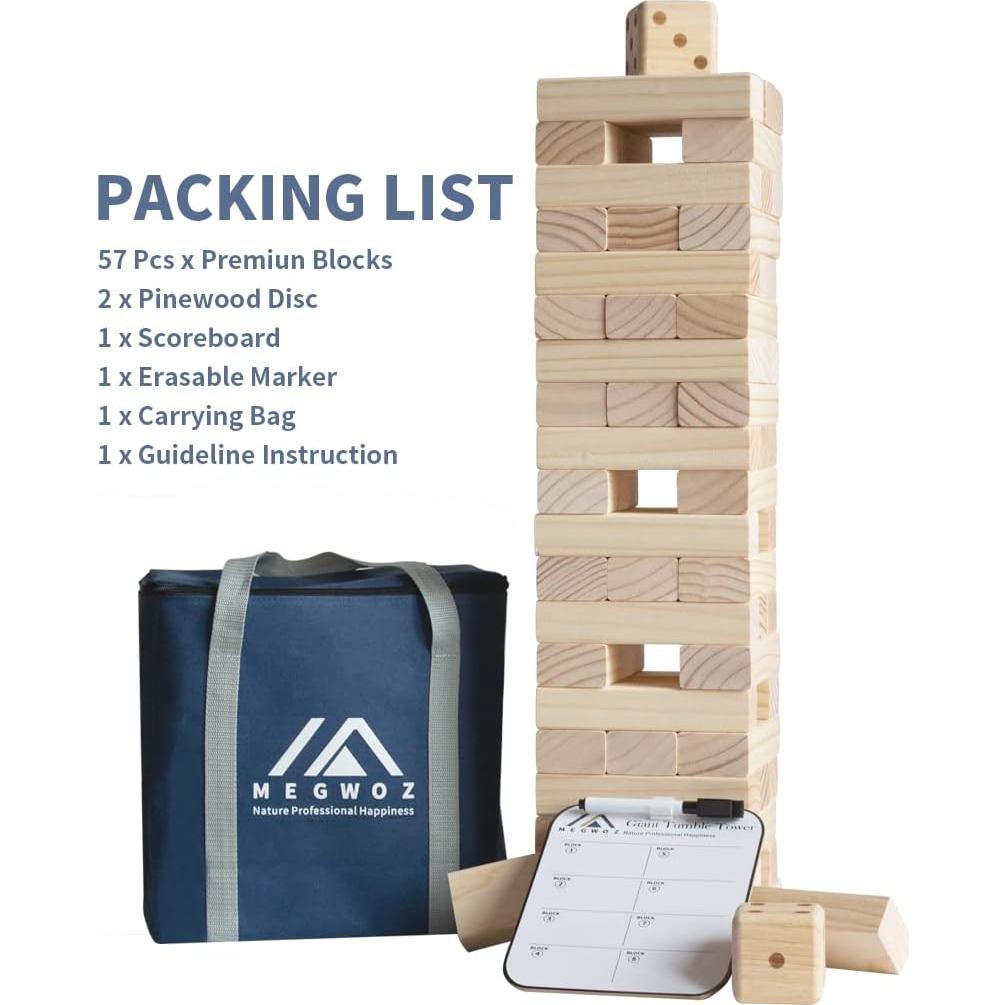 Juego de Torre Invertida Gigante MEGWOZ 57 Bloques Madera 128 cm