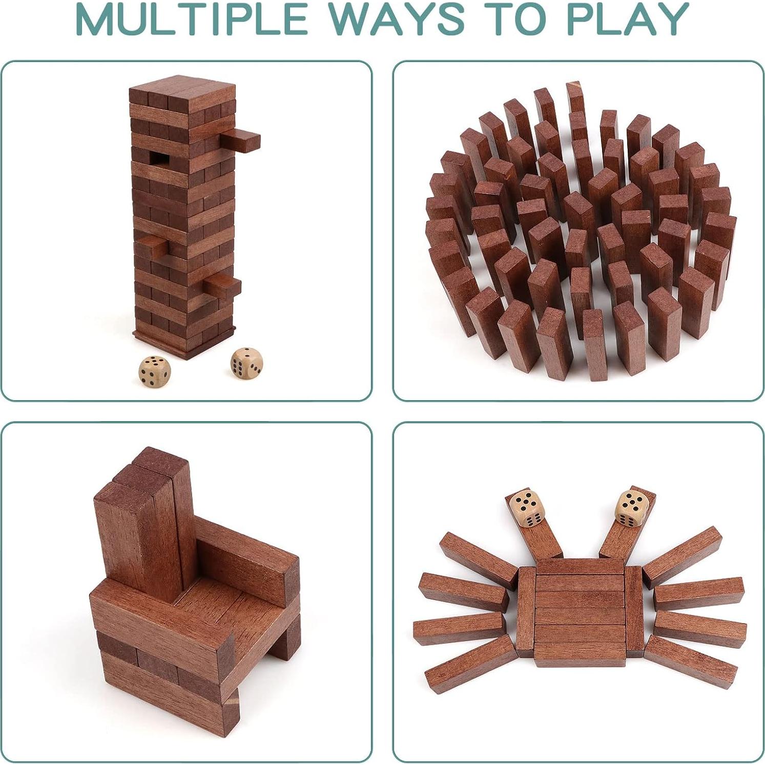 Juego de Torre de Caída de Madera Canuan 54 Piezas con Dados